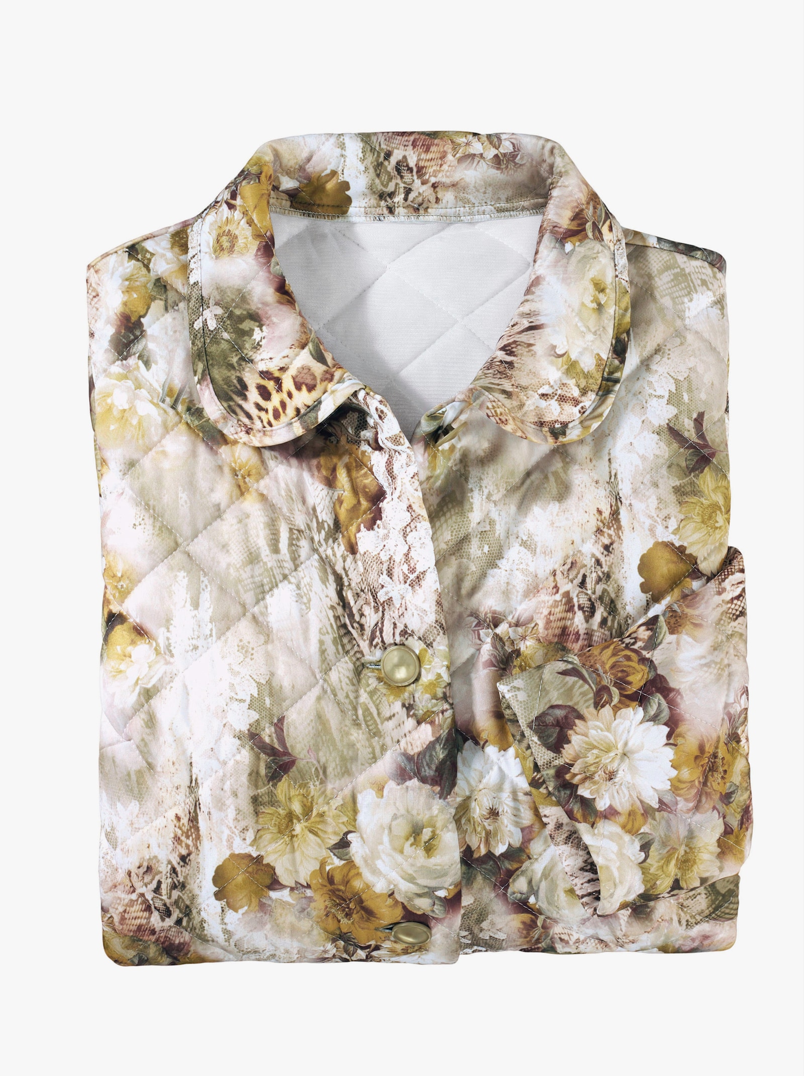 Ochtendjas van doorgestikt materiaal - rietgroen gedessineerd