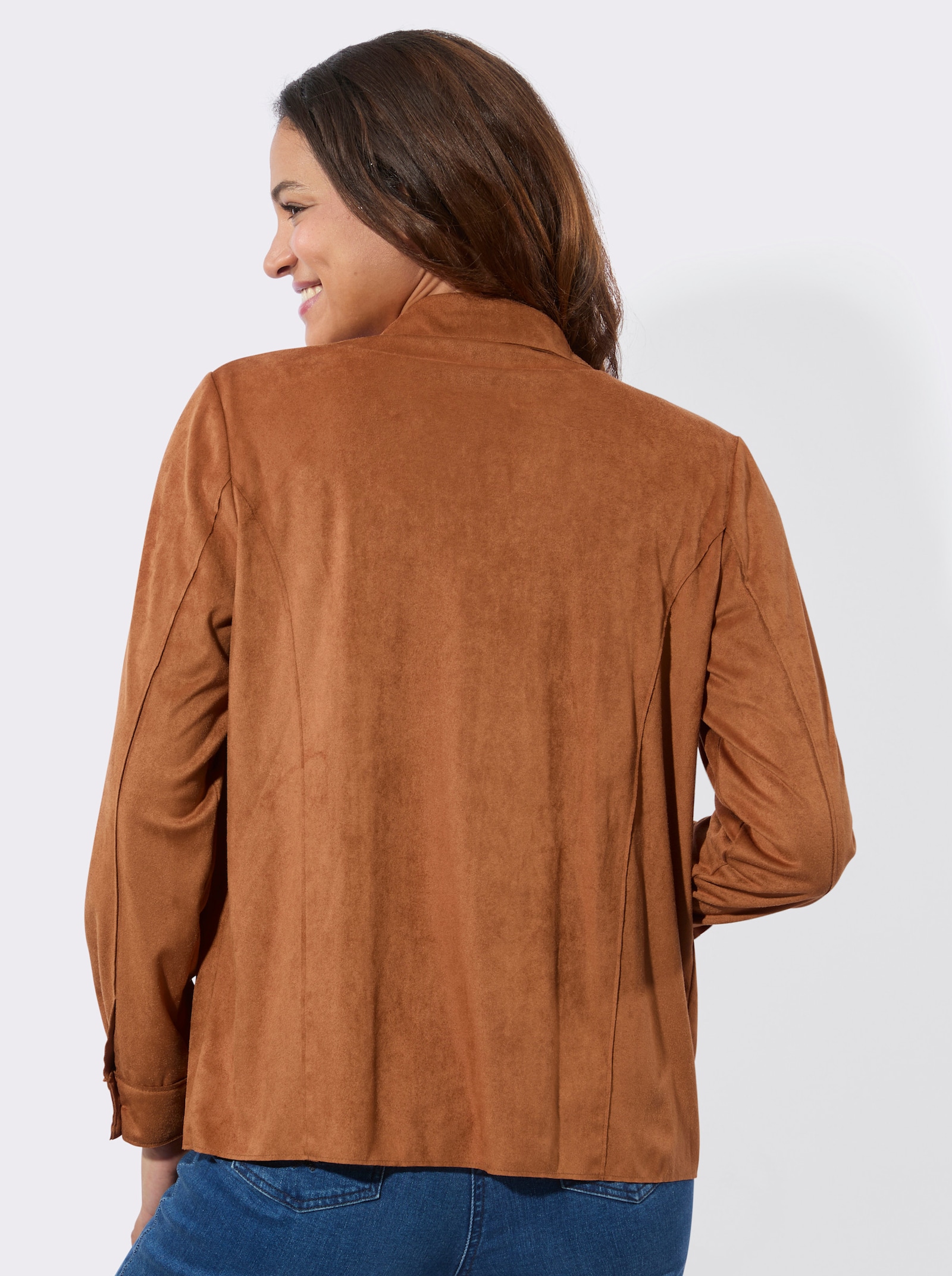 Lederimitat-Blazer mit Schultersattel - cognac