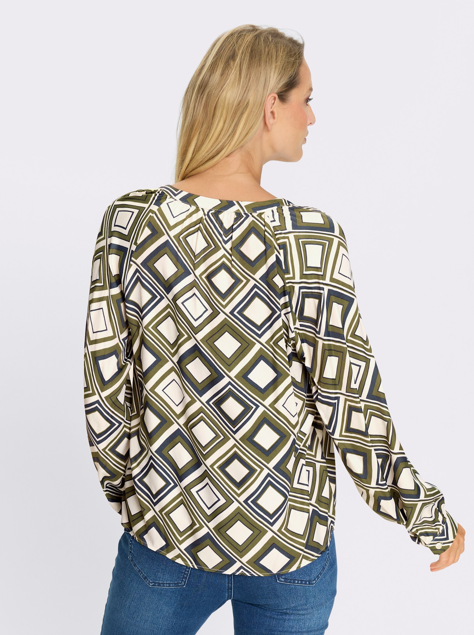 heine Druckbluse zum Überziehen - khaki-champagner-bedruckt