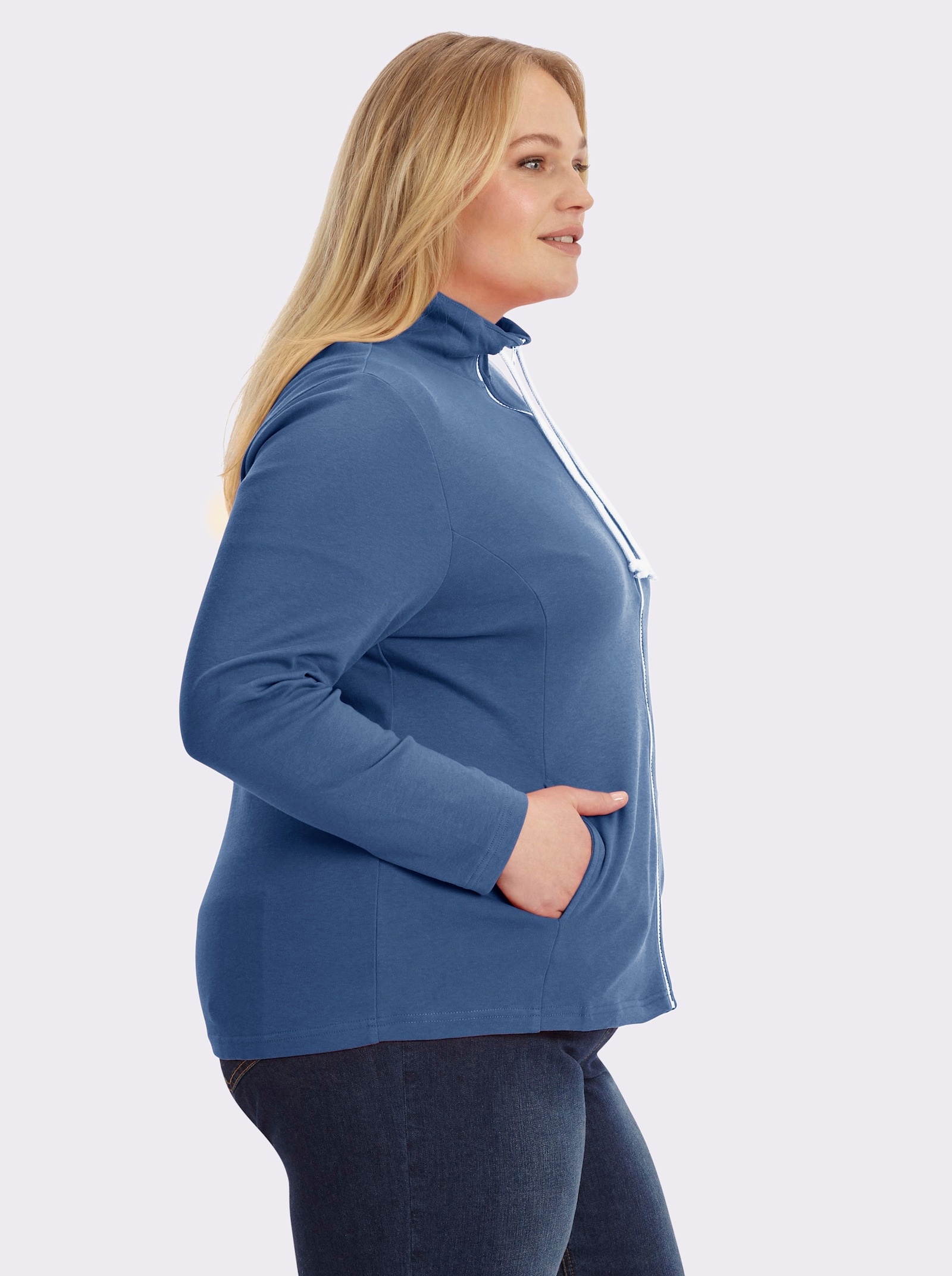 Sweatjacke aus Interlock-Jersey, formstabil - jeansblau