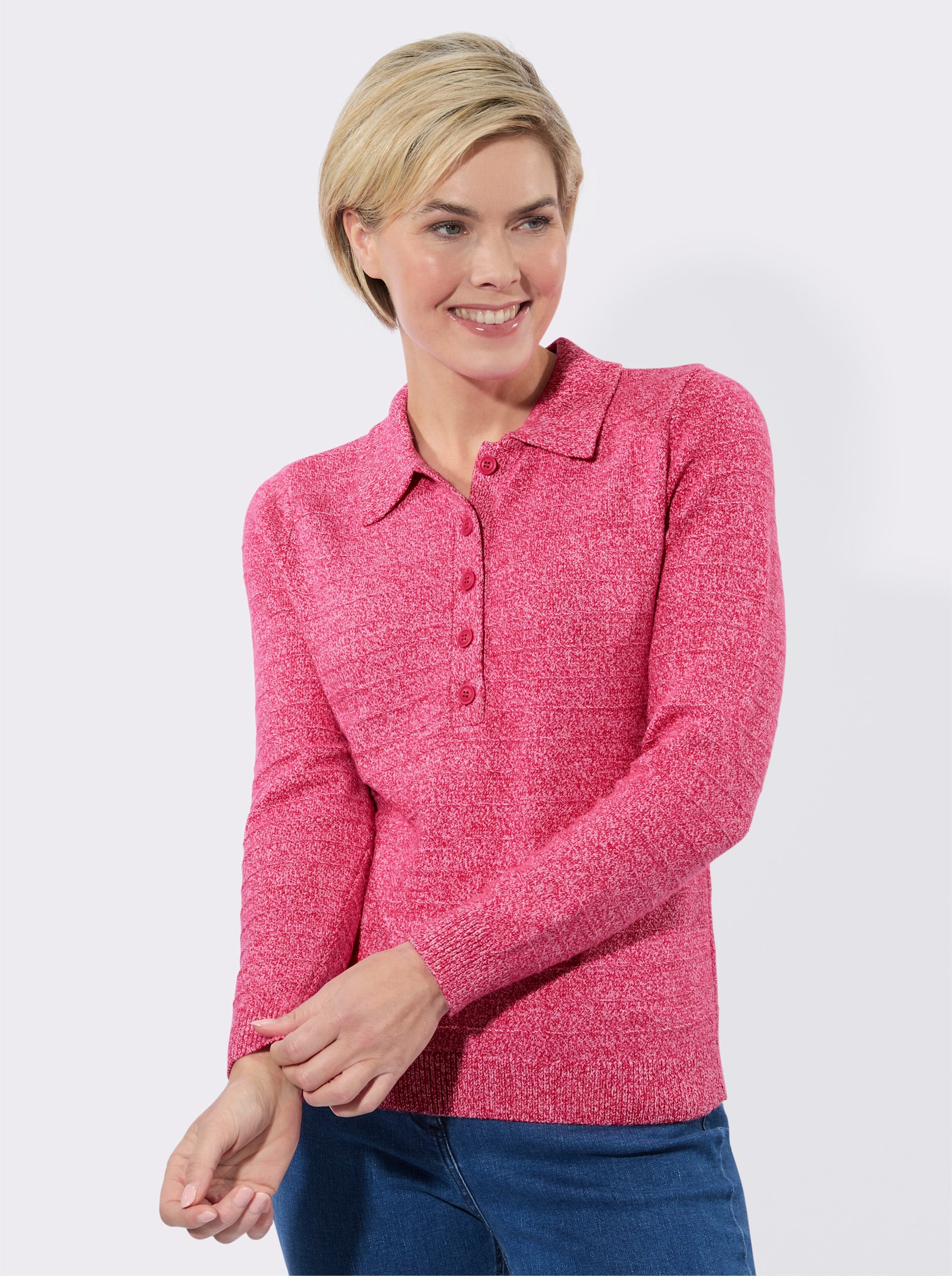 Polopullover in melierter Optik - pink-ecru-meliert