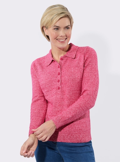 Polopullover in melierter Optik - pink-ecru-meliert