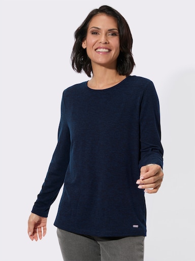 Rundhalsshirt mit Jacquard-Muster - marine-meliert