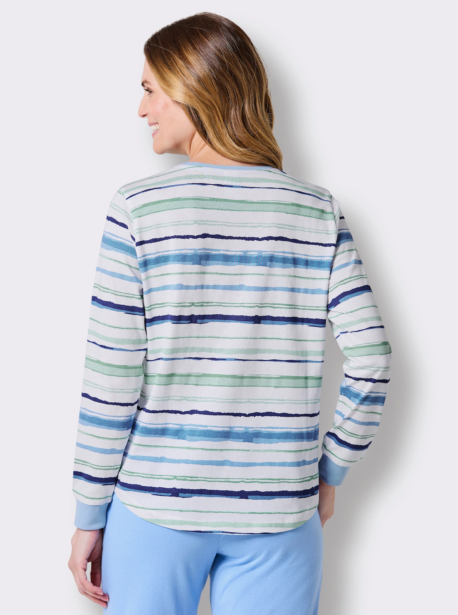 wäschepur Schlafanzugshirt im Streifen-Dessin - himmelblau-weiß-gestreift