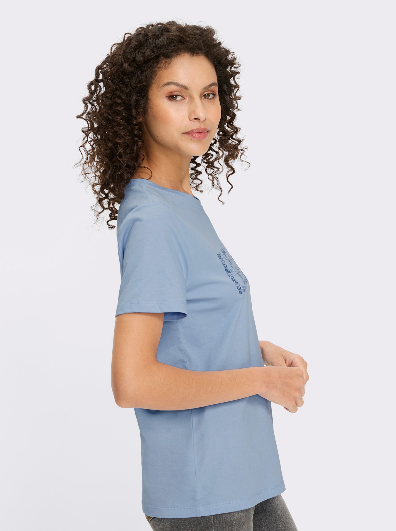 heine Kurzarmshirt mit gesticktem Schriftzug - eisblau