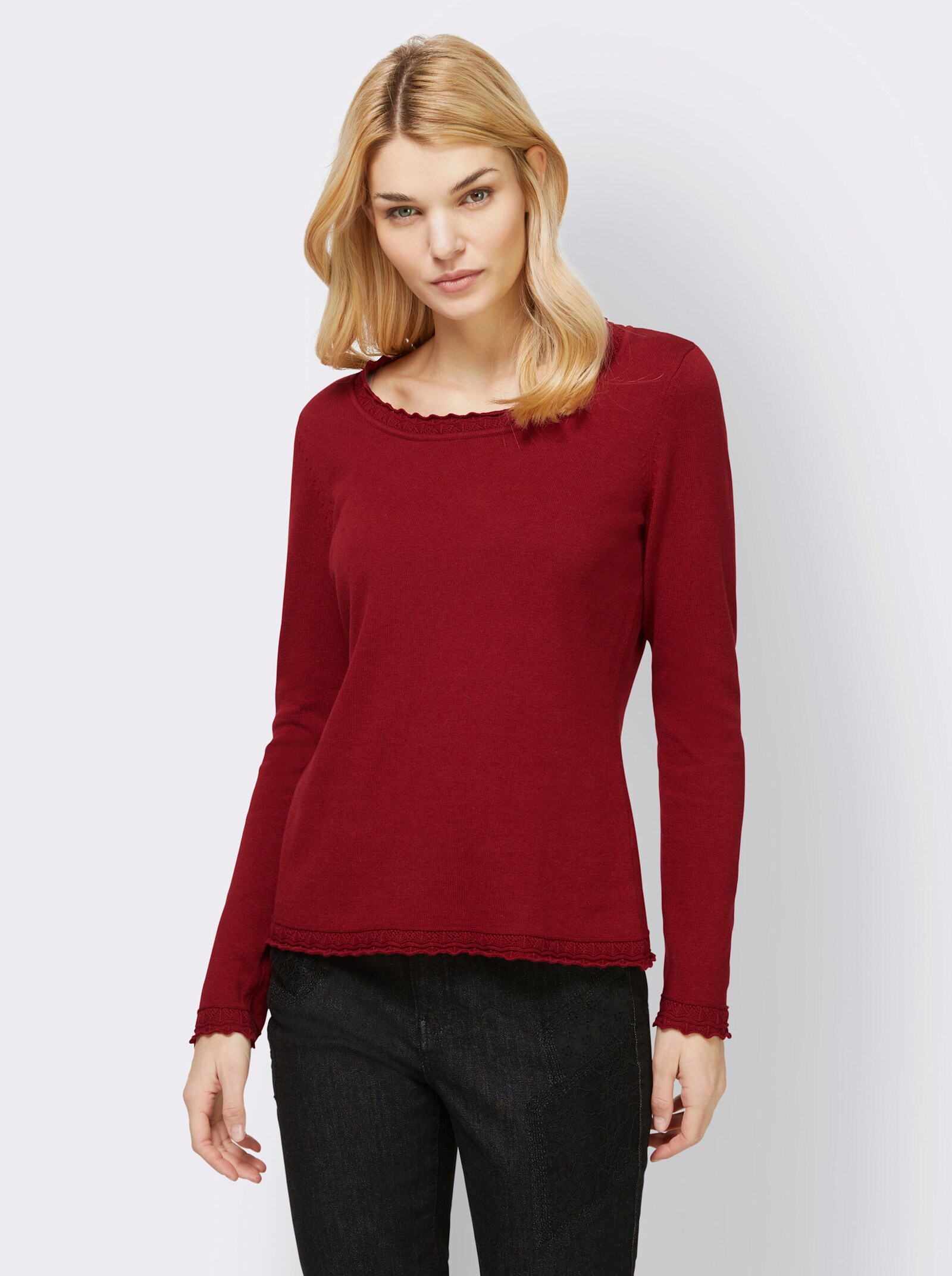 heine Ajourpullover im Viskose-Baumwoll-Mix - dunkelrot