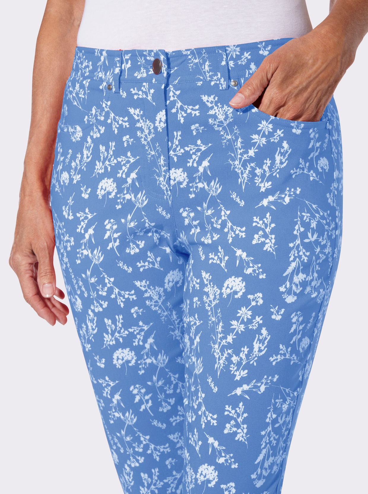 Bengalinhose - himmelblau-ecru-bedruckt