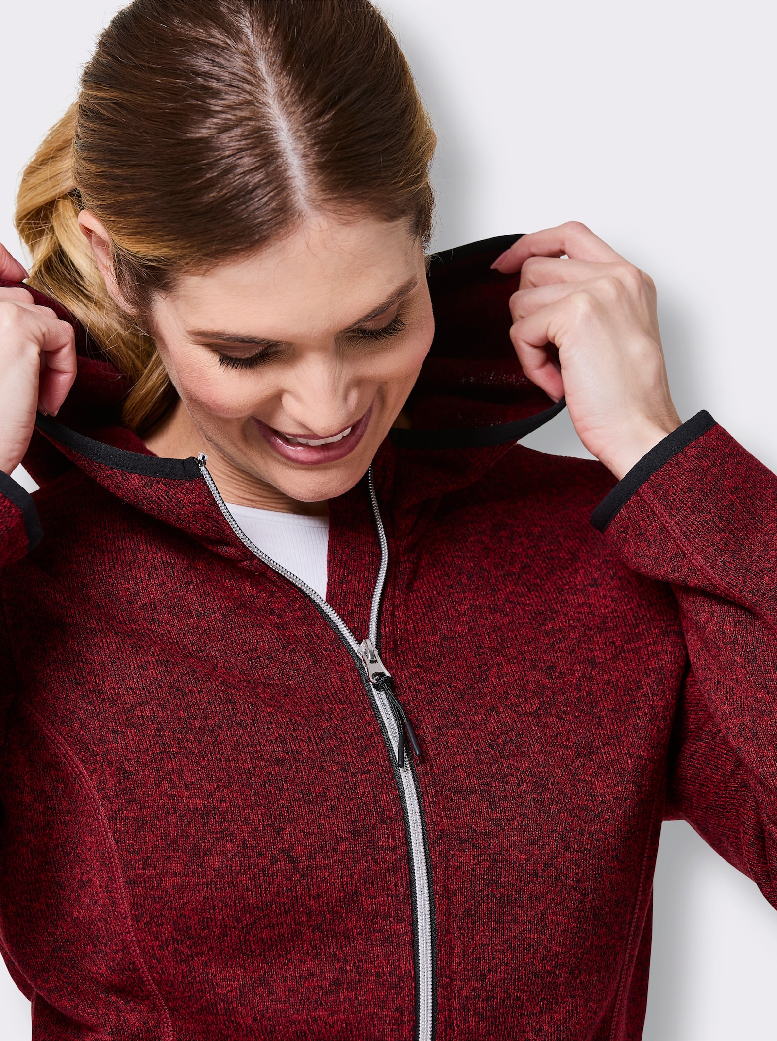 Catamaran Sports Strickfleecejacke mit Kapuze - rot-meliert