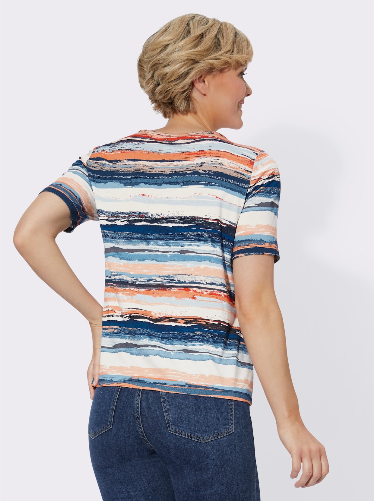 Shirt met korte mouwen - jeansblauw/terra bedrukt