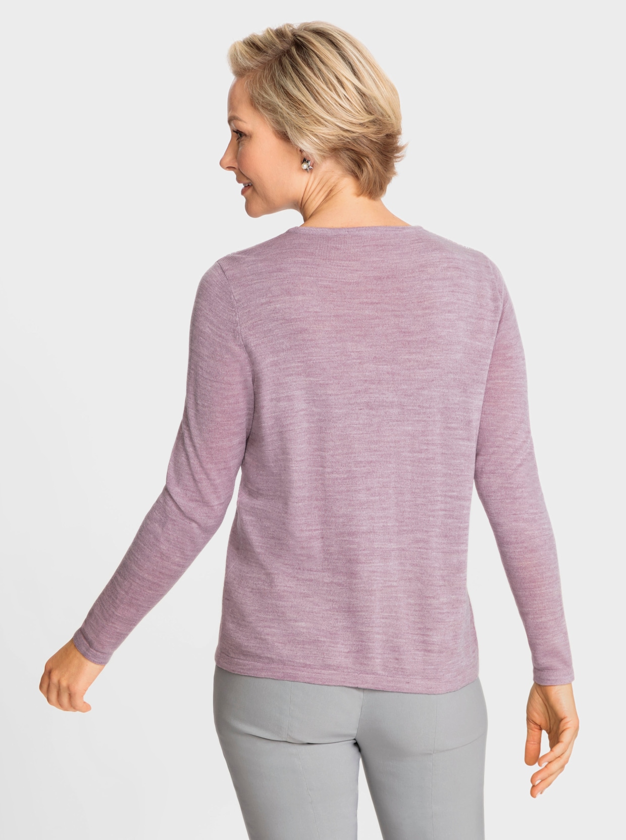 Pullover met ronde hals - mauve/steengrijs gedessineerd