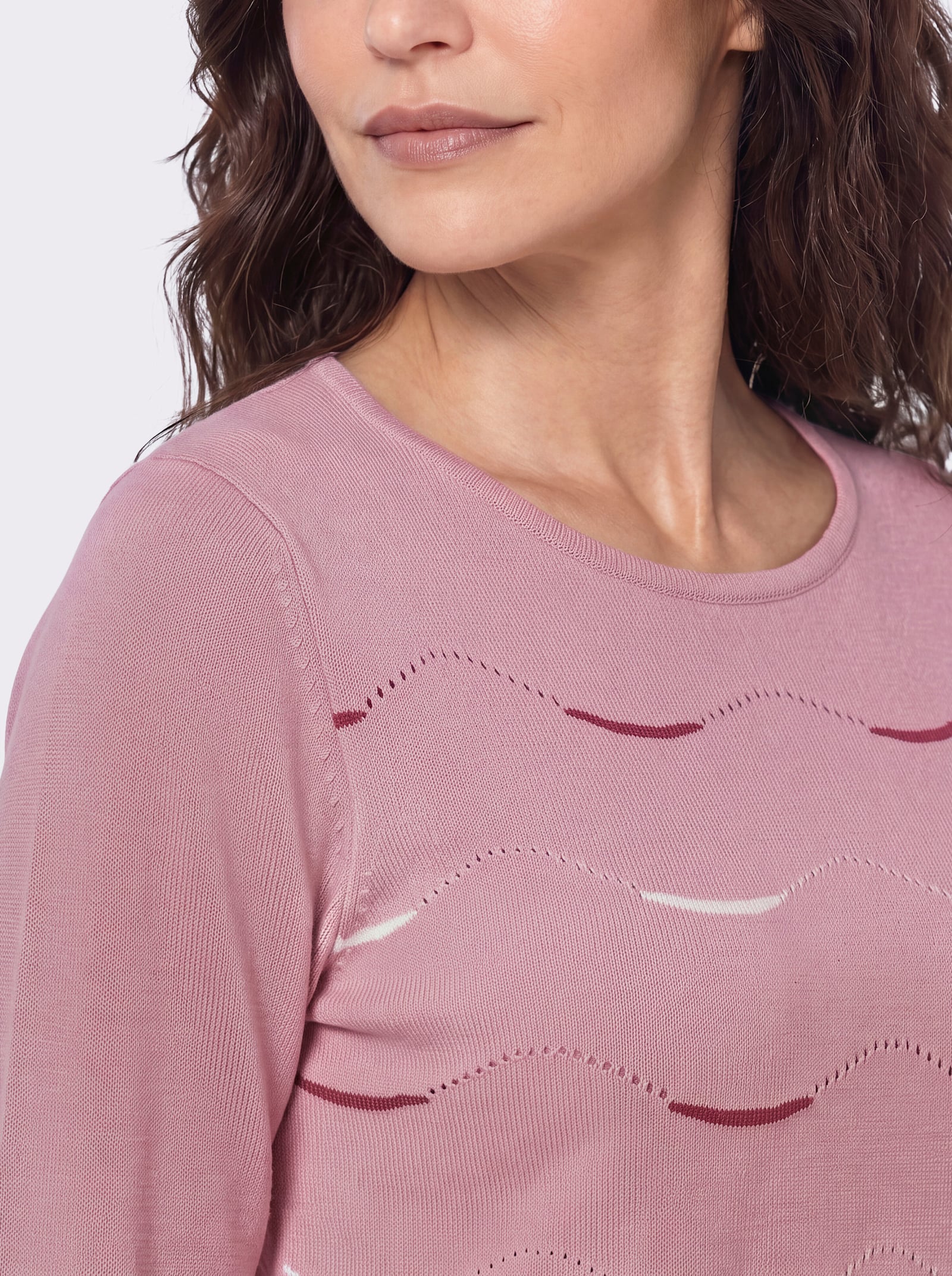 3/4-Arm-Pullover mit Wellenmuster - rosé-ecru