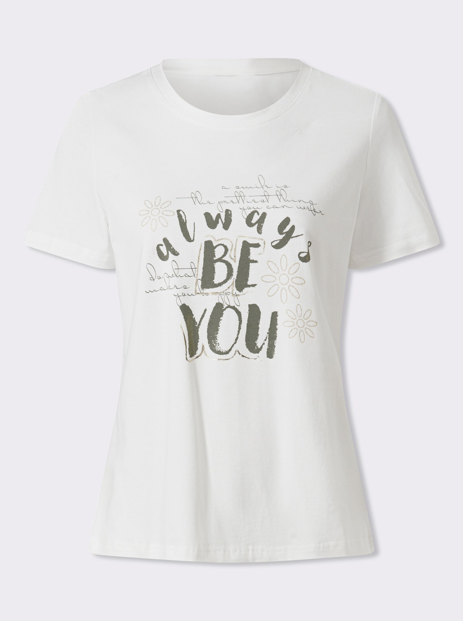 heine Kurzarmshirt mit glänzendem Schriftzug - ecru