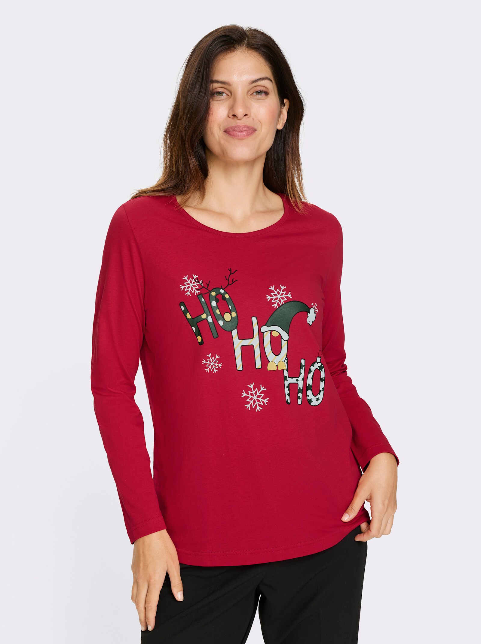 Langarmshirt mit Weihnachts-Motiv - rot-weiß