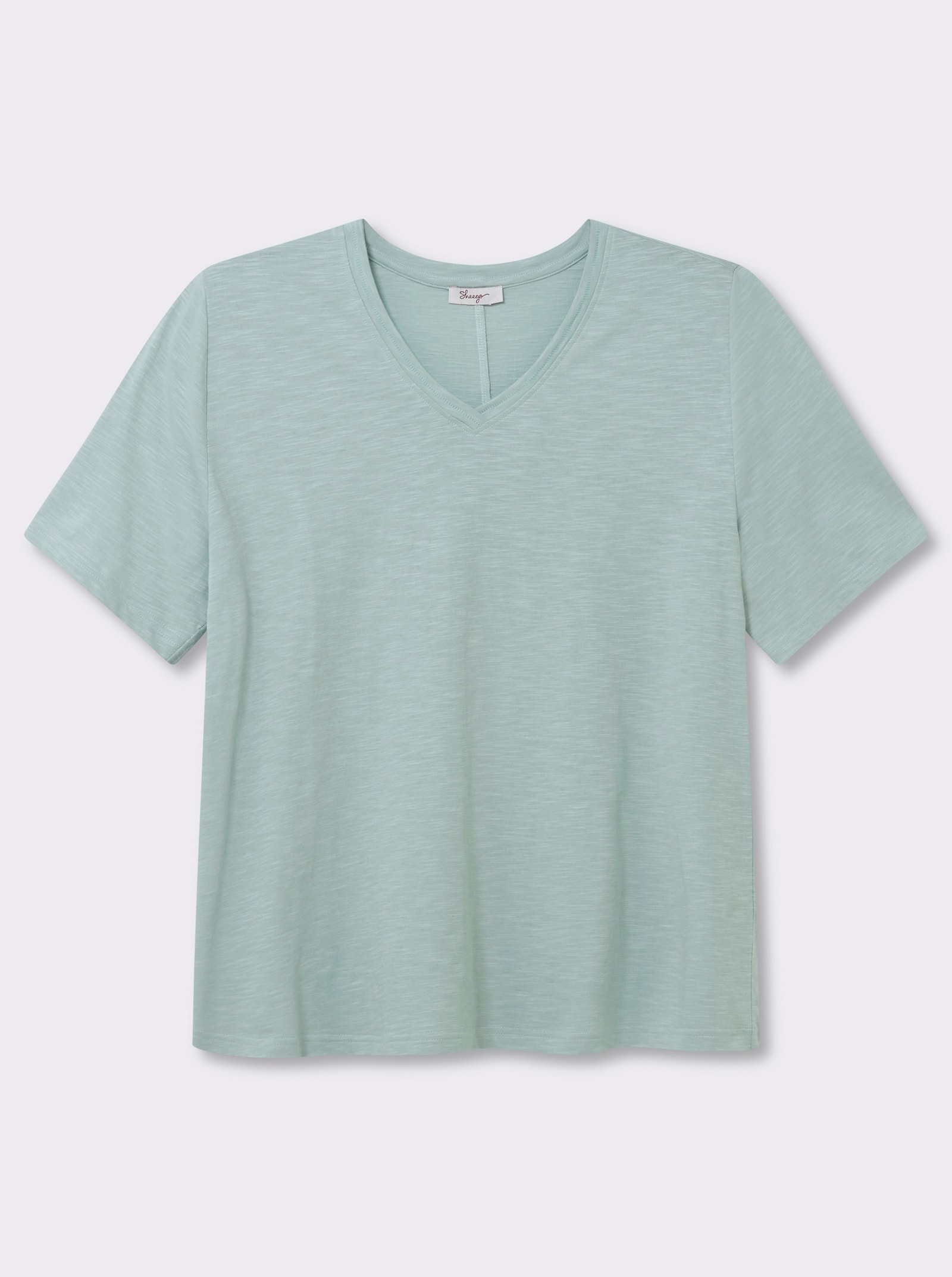 sheego Shirt met V-hals in vlamgarenlook - kalkmint