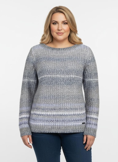 Langarm-Pullover im Grobstrick - taupe-jeansblau-gestreift