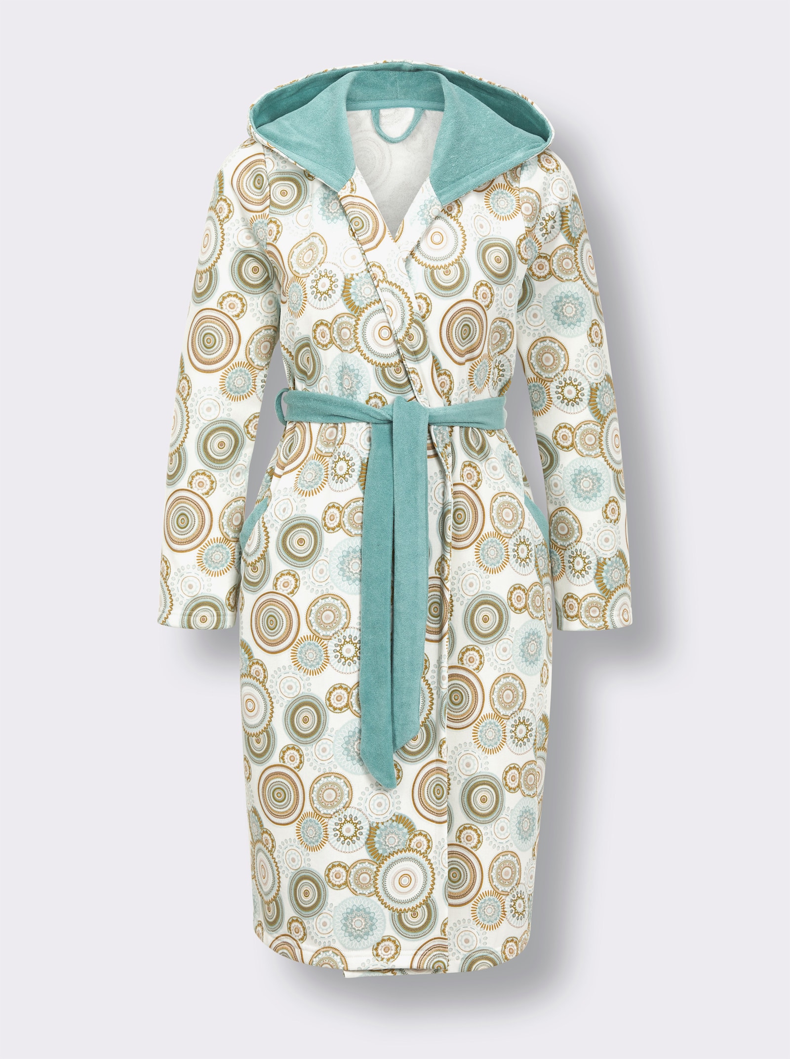 feel good Bademantel - ecru-salbei-bedruckt