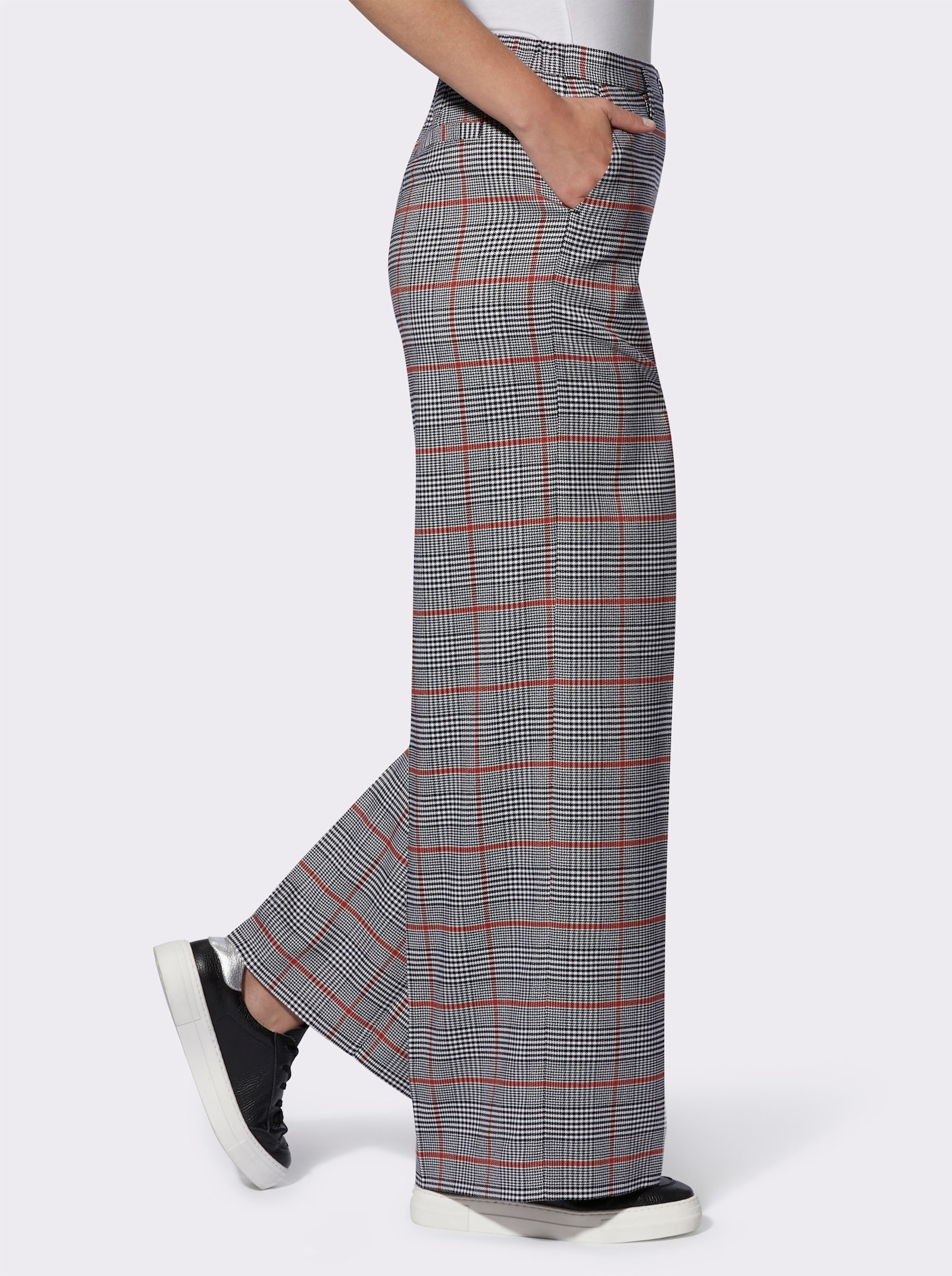 heine Stoffhose mit weitem Bein - schwarz-rostrot-kariert