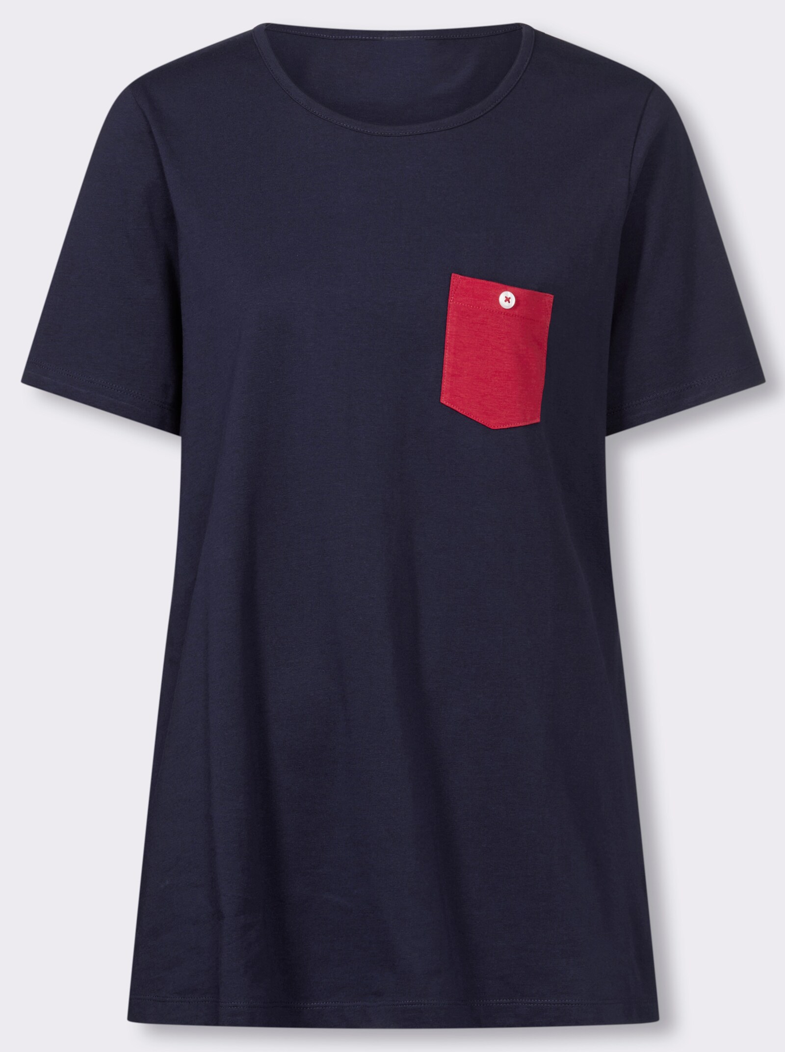 Longshirt mit kontrastfarbiger Brusttasche - marine