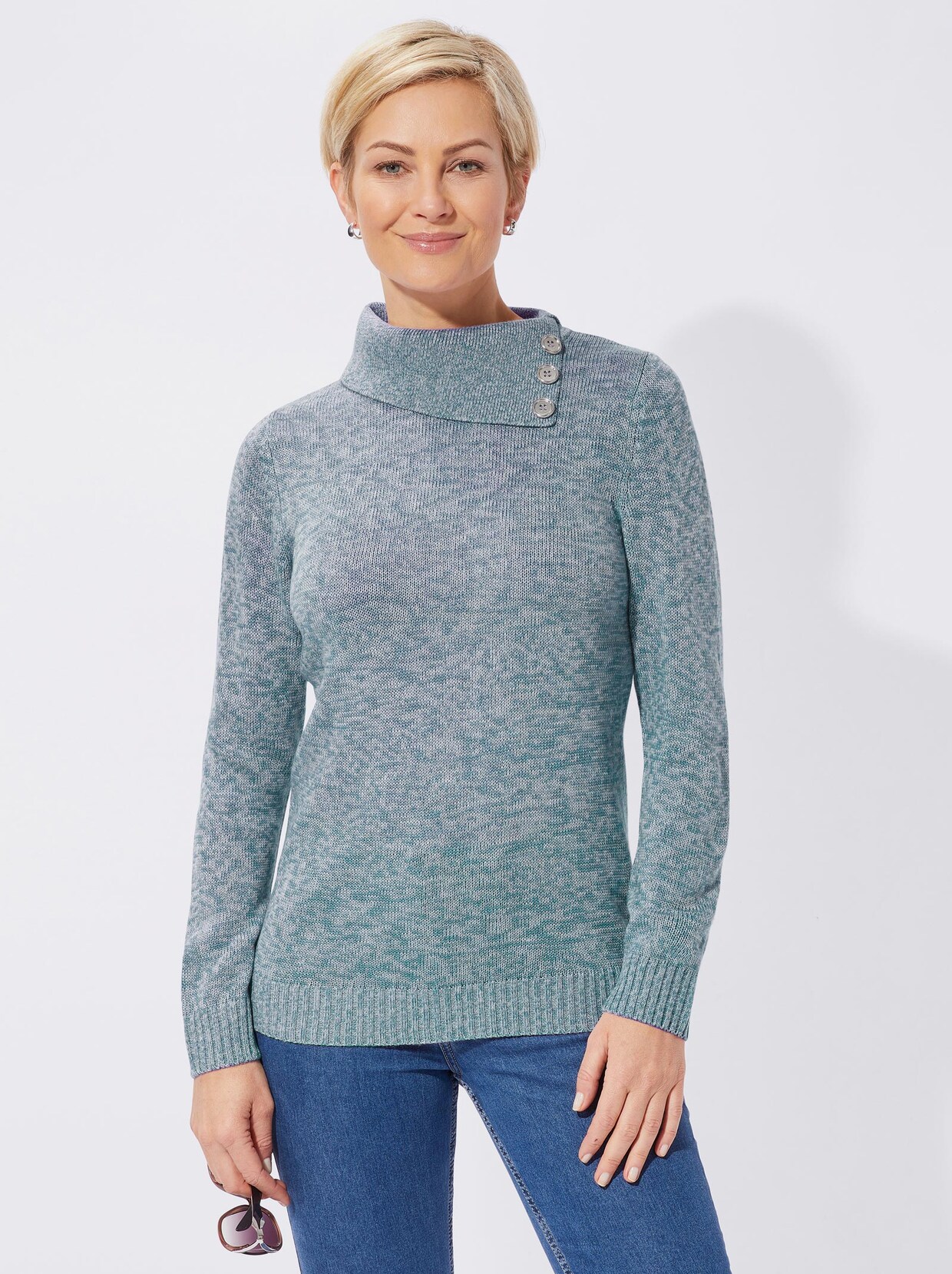 Strickpullover - wintertürkis-meliert