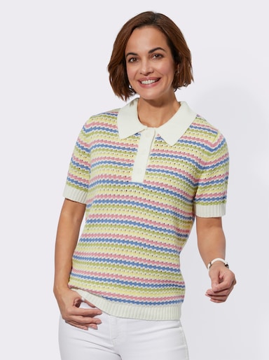 Ajourpullover in Multicolor-Optik - ecru-altrosa-geringelt