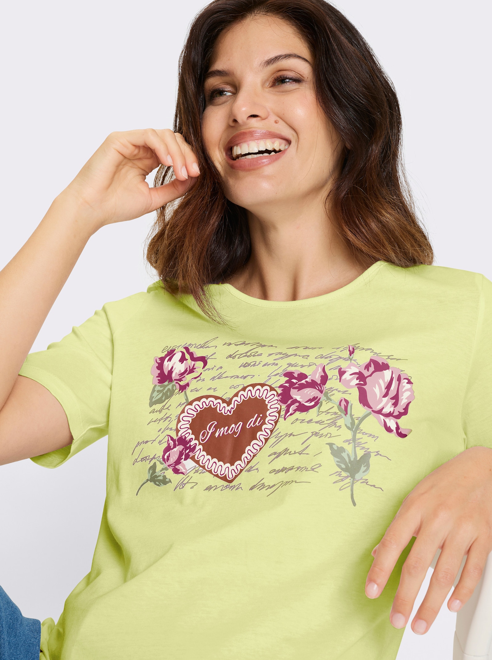 Tröja med broderi och placerat blomtryck - pistasch-gammalrosa