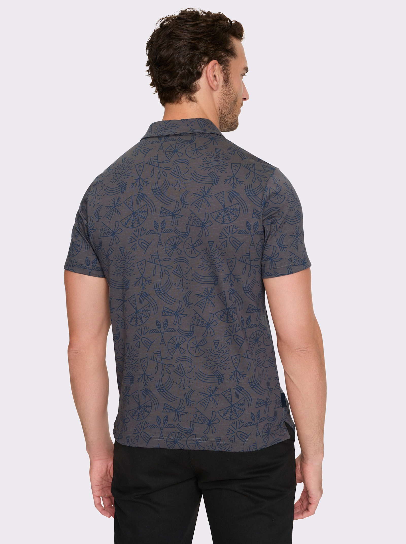 Marco Donati Shirt met korte mouwen en print rondom - antraciet gedessineerd