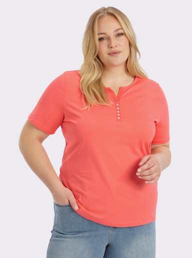 Kurzarmshirt aus reiner Baumwolle - koralle