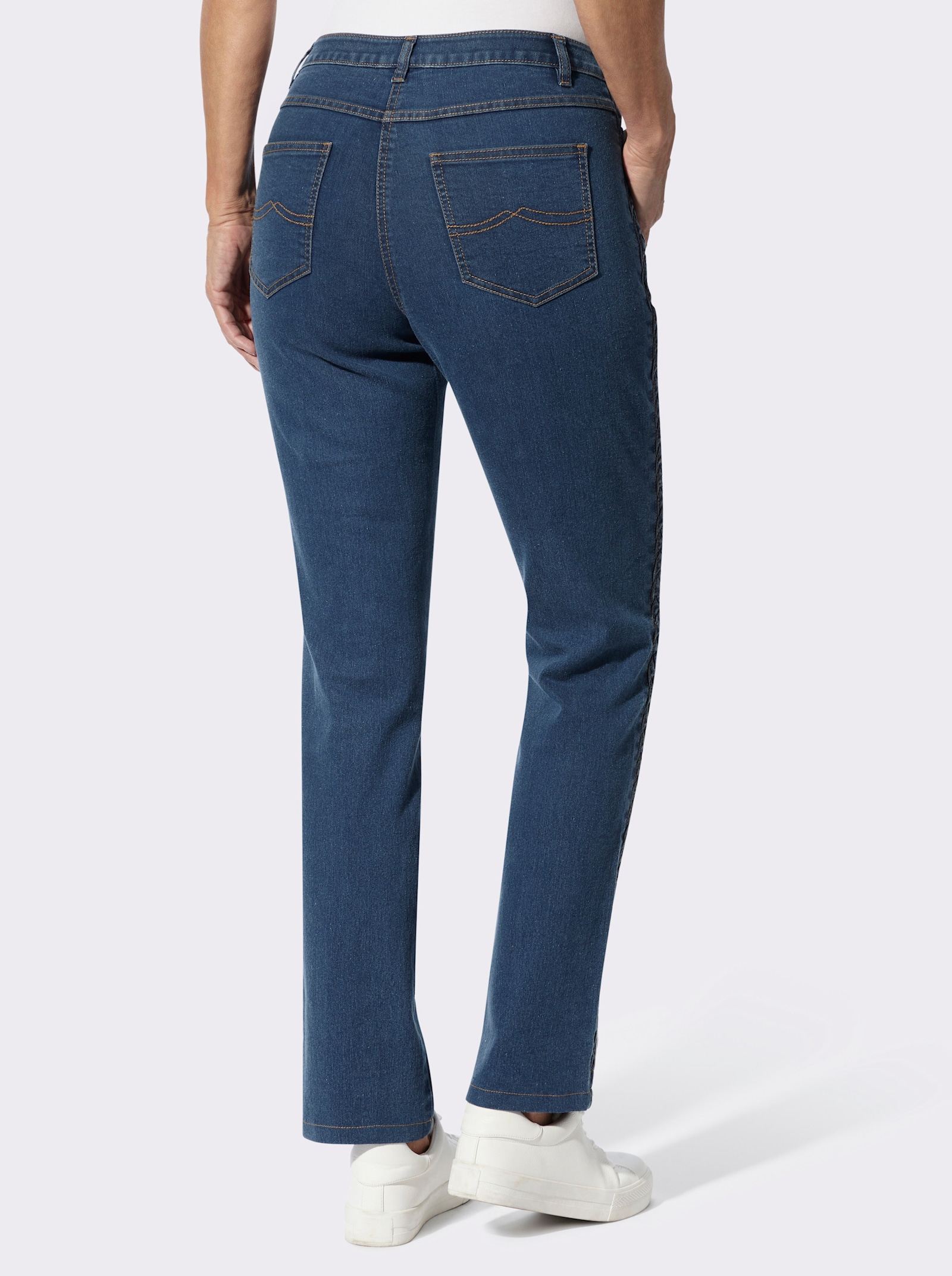 Jeans mit geflochtenem Zierband - blue-stone-washed