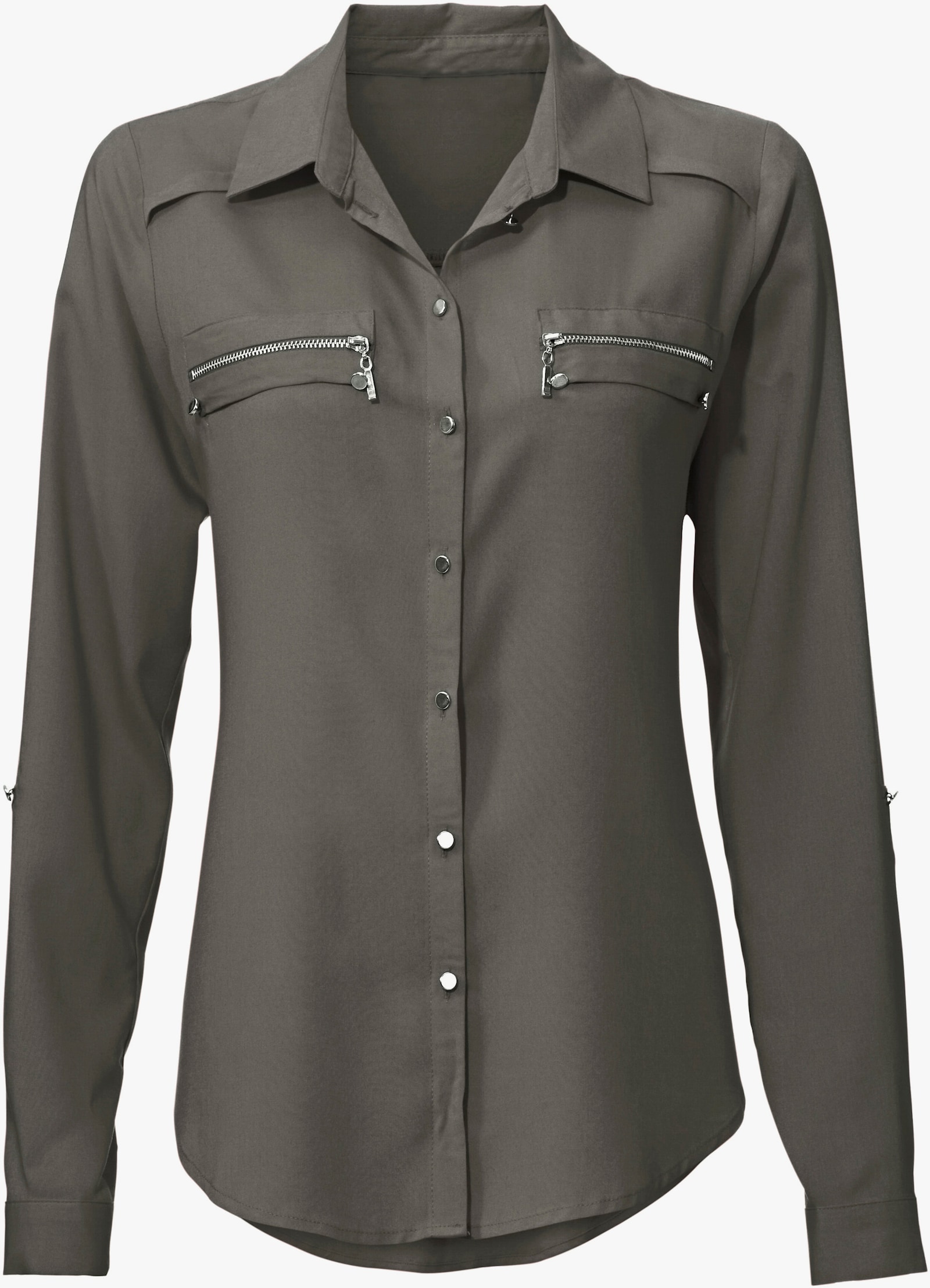 heine Langarm-Bluse mit Zierreißverschlüssen - khaki