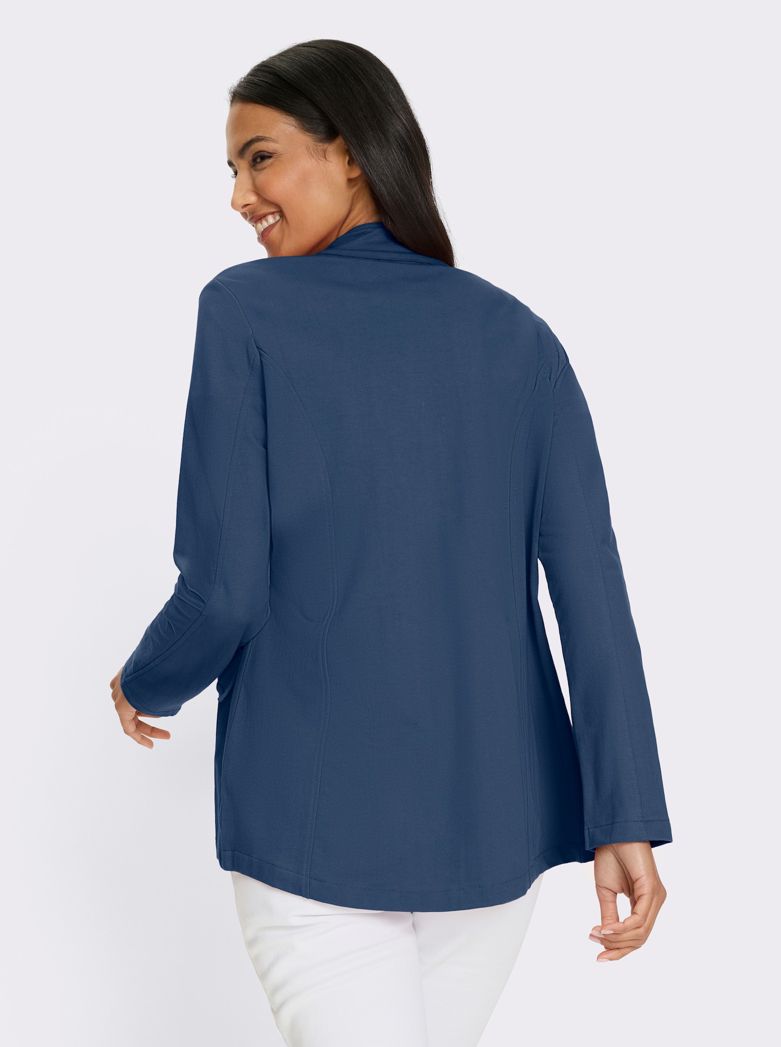 Úpletový kabátik v armádnom štýle - džínsová modrá