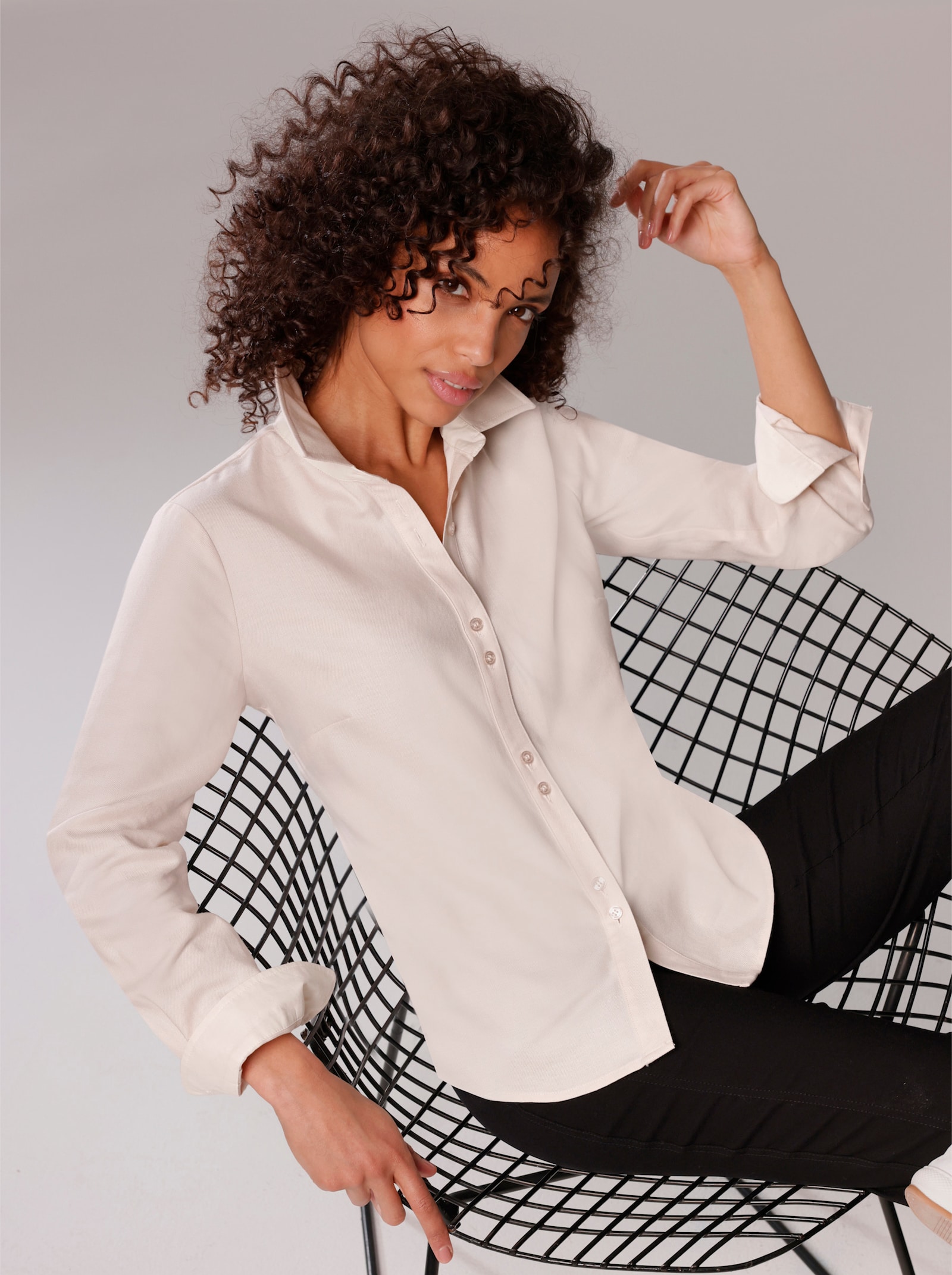 CREATION L PREMIUM Hemdbluse mit unifarbenen Einsätzen - elfenbein-ecru-meliert