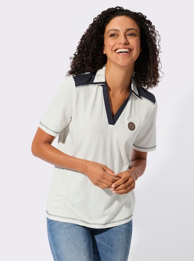 Kurzarmshirt mit Kontrastnähten - ecru-marine