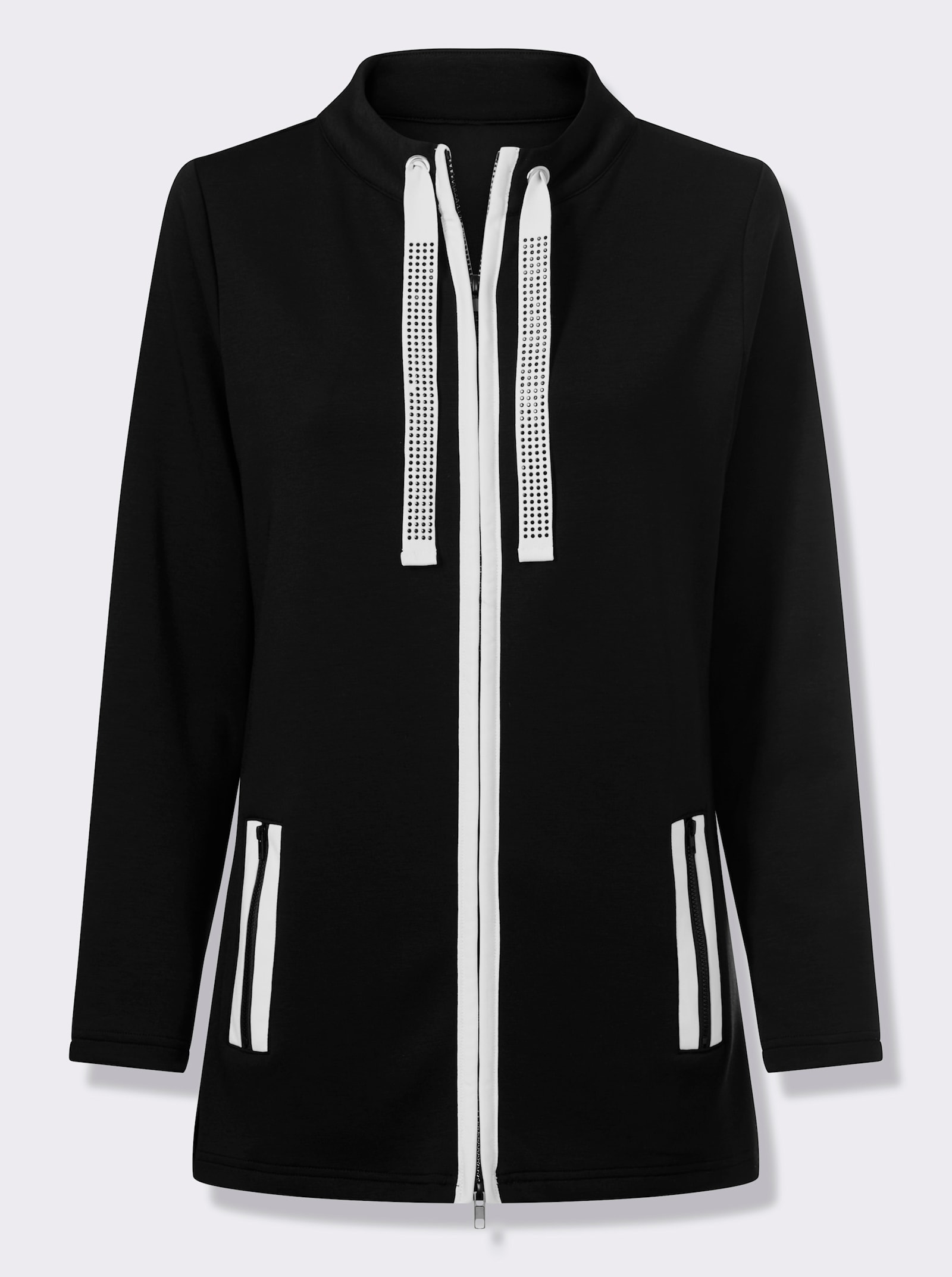 Sweatjacke mit 2-Wege-Reissverschluss - schwarz