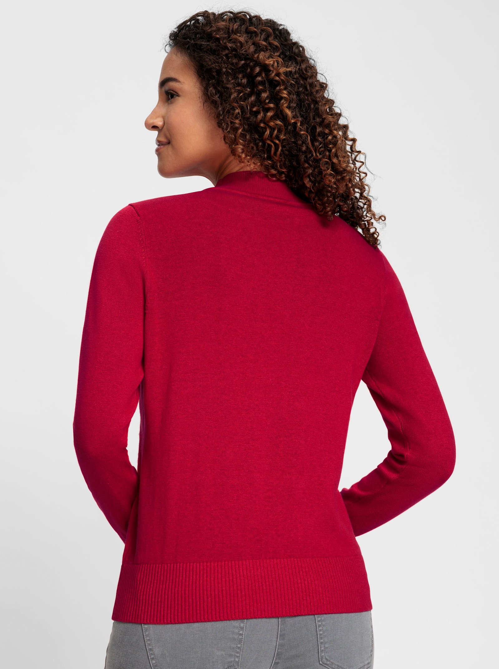 Stehkragenpullover mit Ripp-Abschlüssen - rot