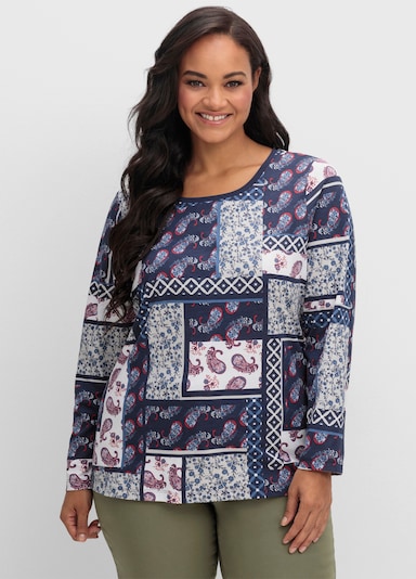 Langarmshirt im Patchwork-Druck - hellgrau-marine-bedruckt