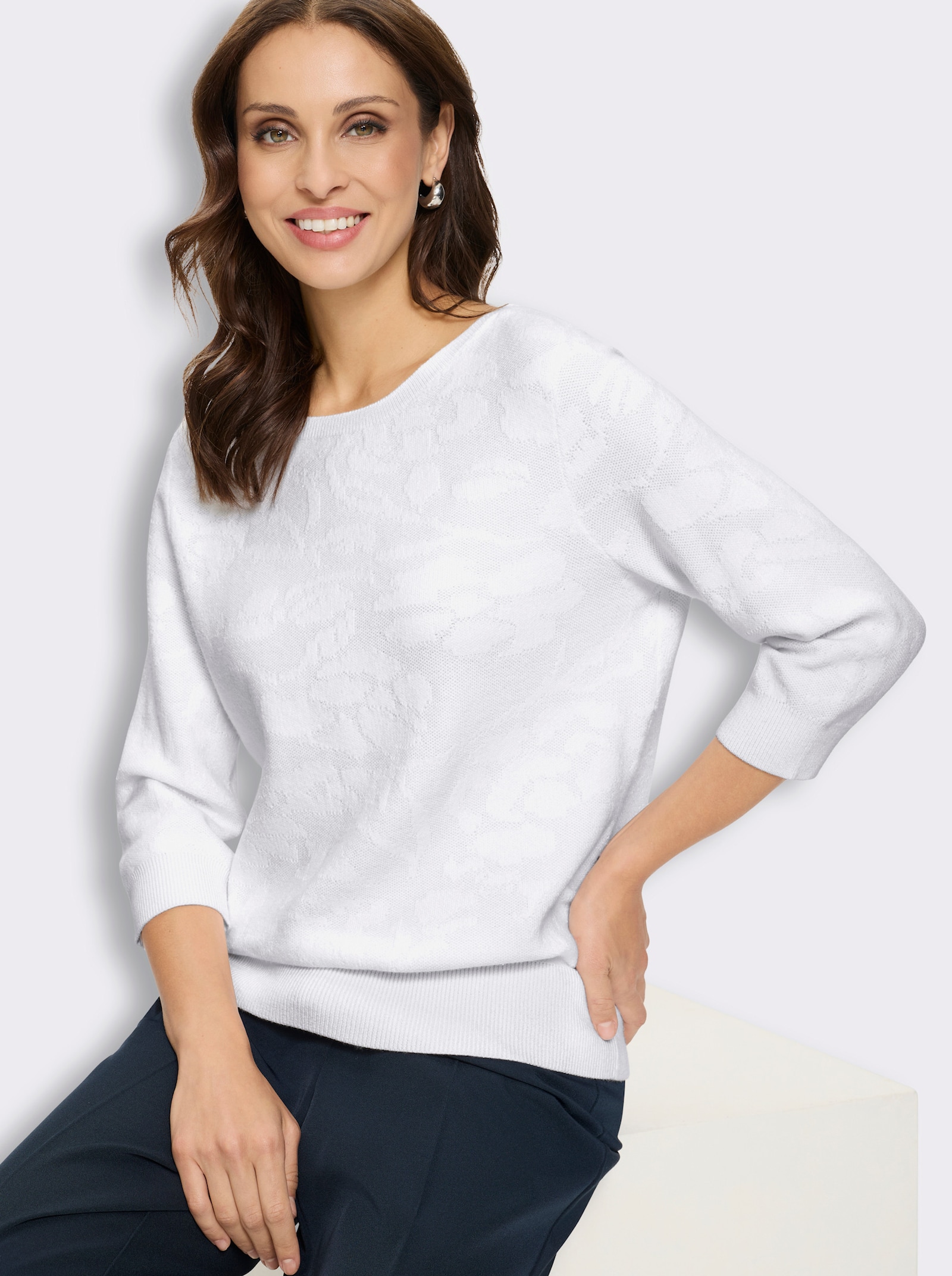 Jacquard-Pullover im Viskose-Mix - ecru