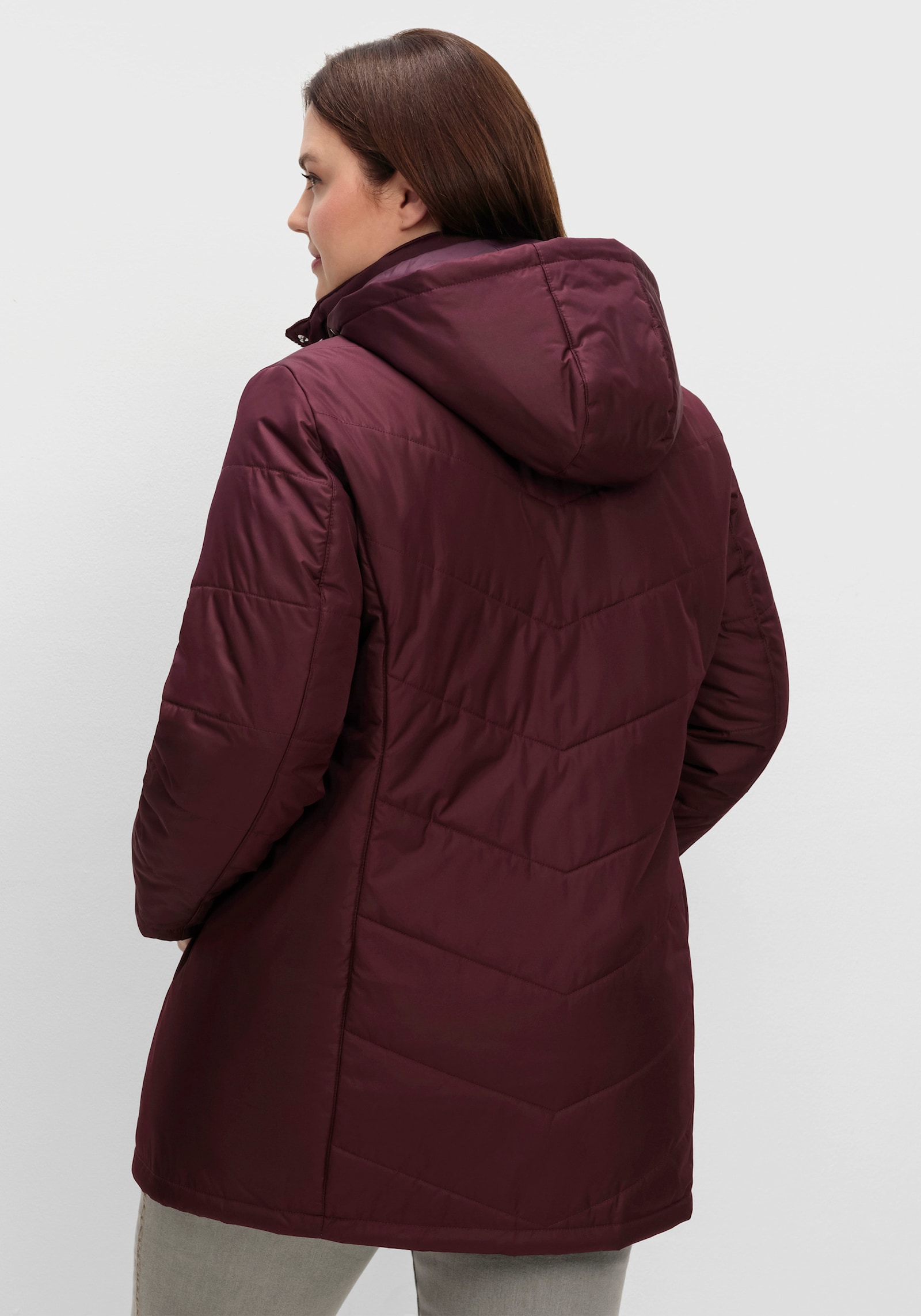 Longjacke mit abnehmbarer Kapuze - bordeaux