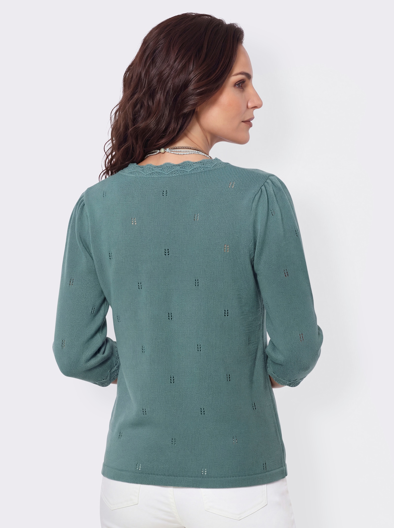 Baumwollpullover mit gewellten Abschlüssen - jade