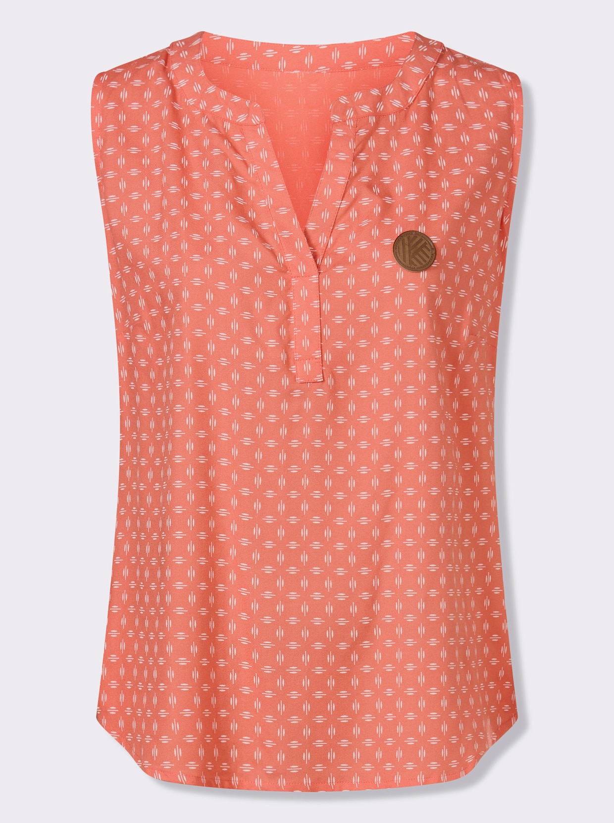 Blusentop aus weich fließender Viskose - koralle-weiß-bedruckt
