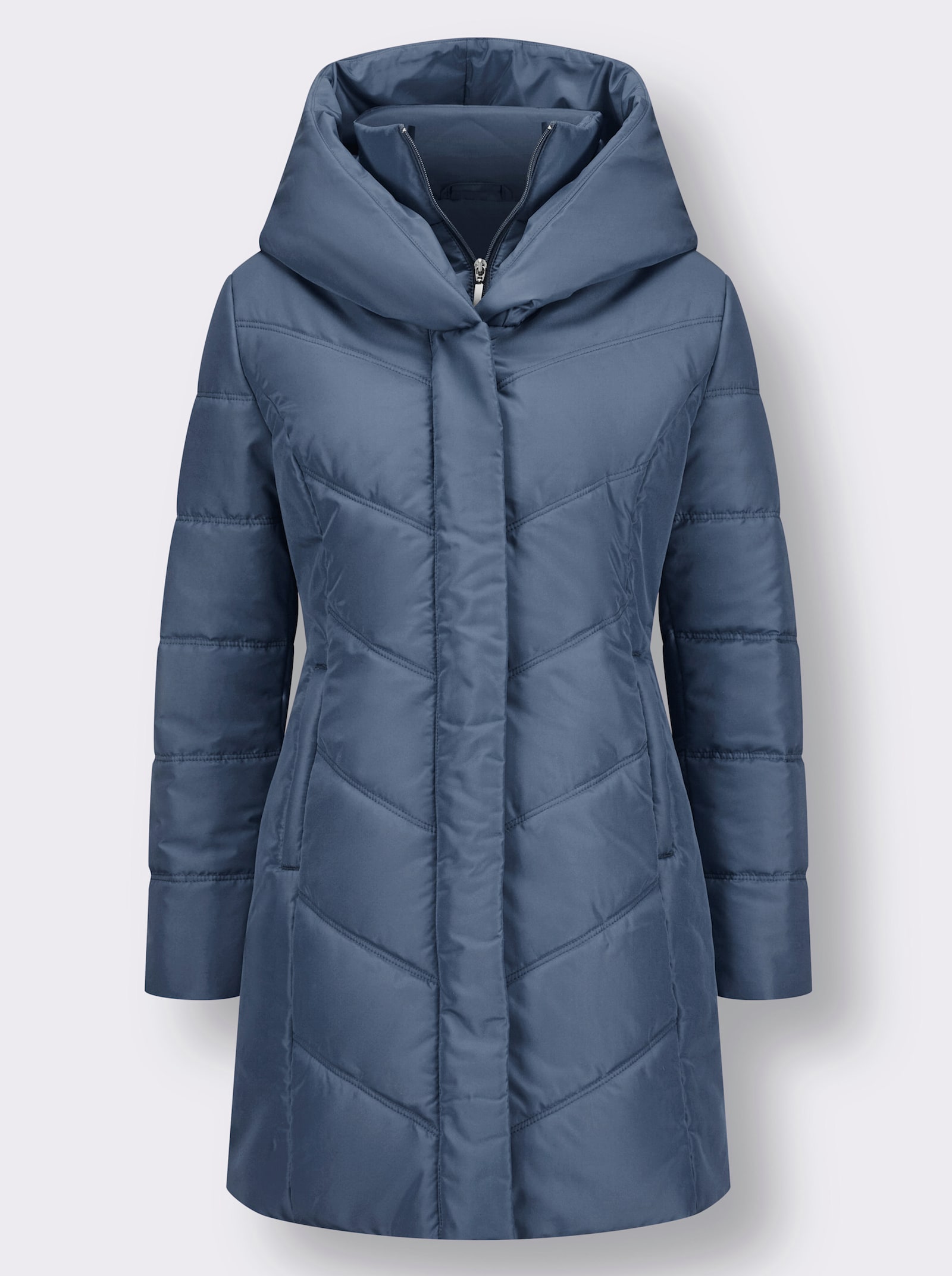 Lang jack met blinde drukknoopsluiting - rookblauw