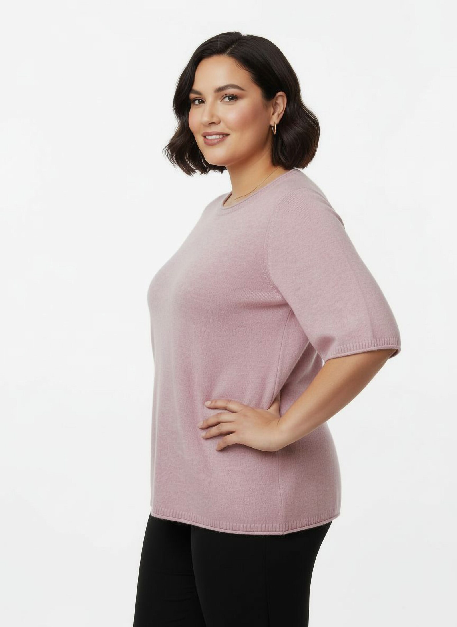 Feinstrickpullover mit Kaschmir - rosé-meliert