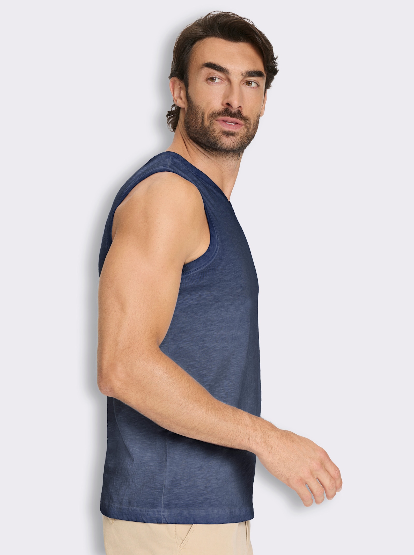 V-Shirt ärmellos, aus Baumwolle - marine