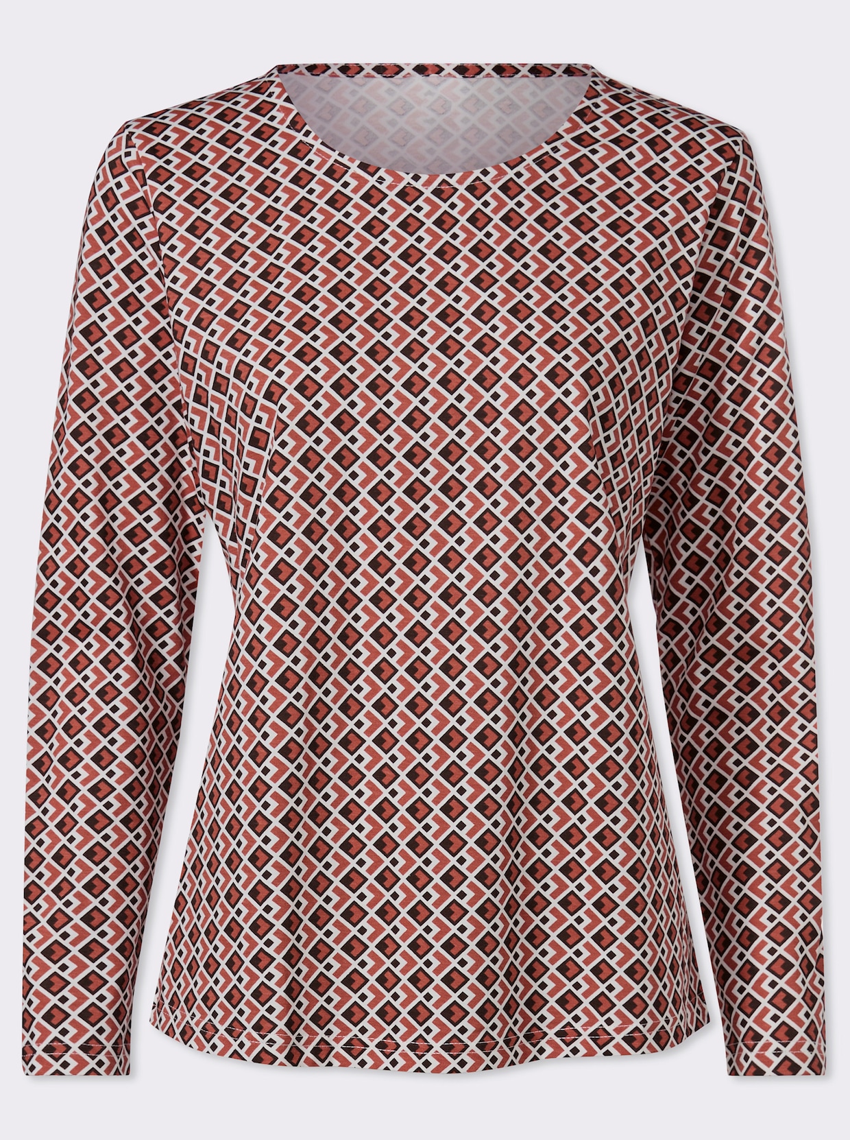 Tričko s dlouhým rukávem s minimalistickým vzorem, bavlna - čokoládová-rezavá-potisk