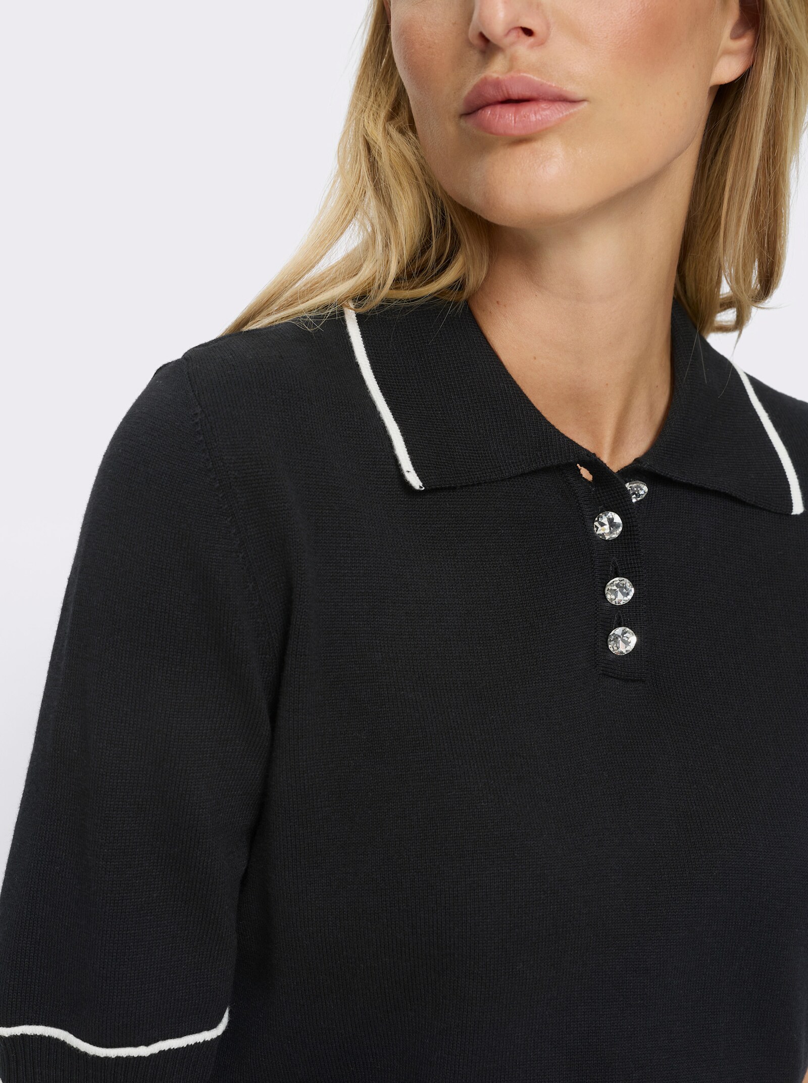 heine Polopullover met sierknopen - zwart