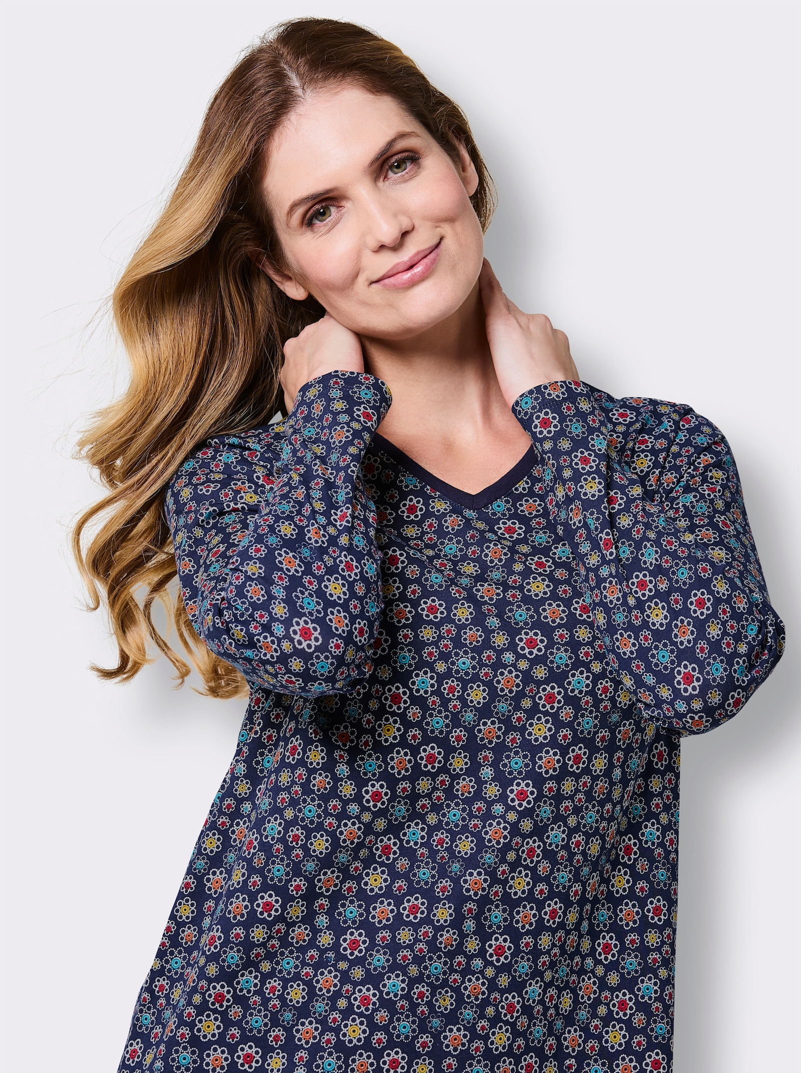 wäschepur Nachthemd mit floralem Muster - marine-bedruckt