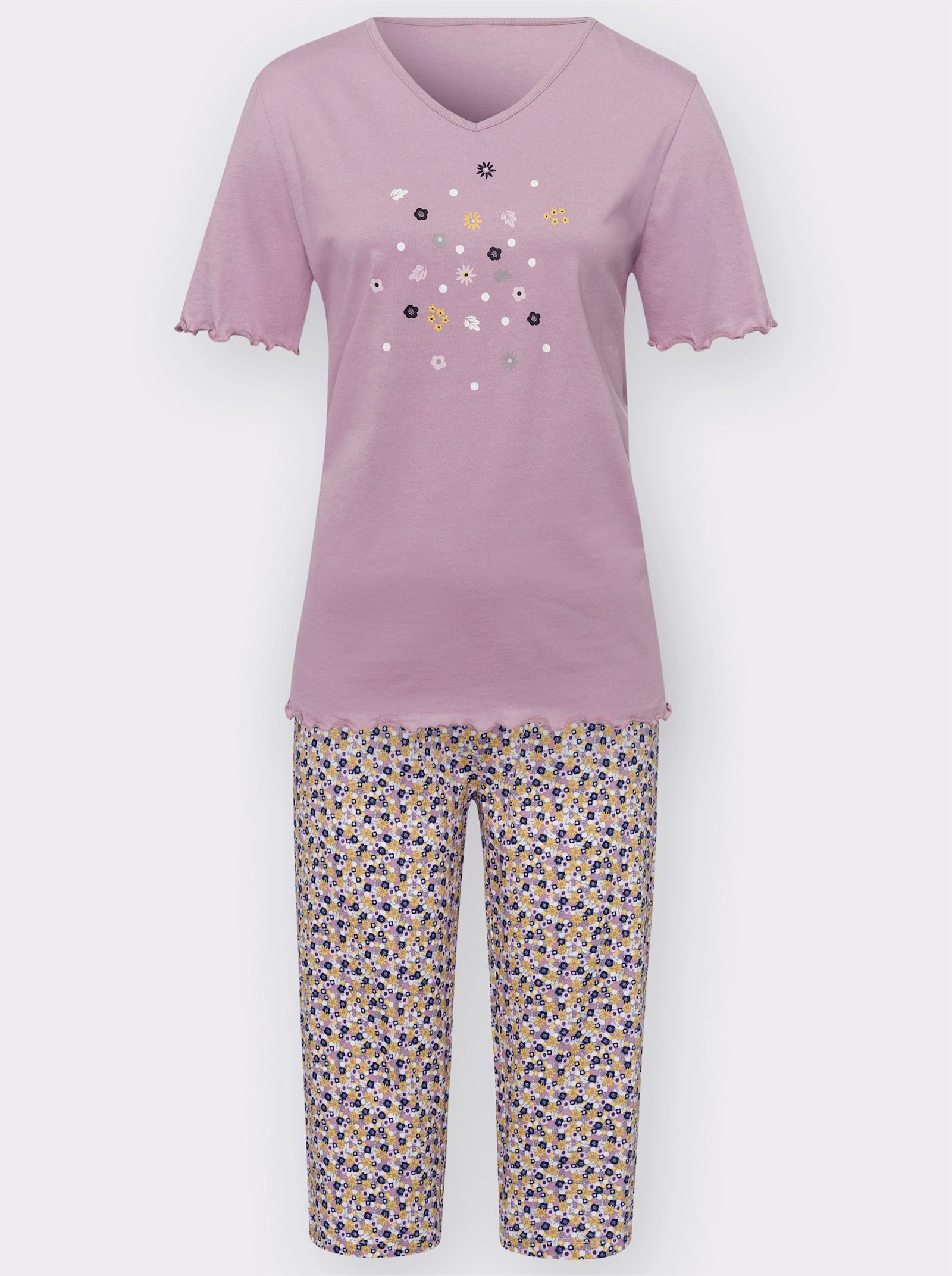 Capri-pyjama met bloemetjespatroon - mauve gedessineerd