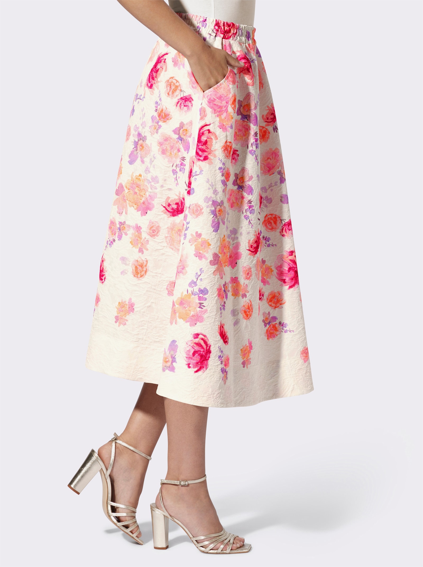 heine Webrock mit floralem Druck - champagner-altrosa-bedruckt