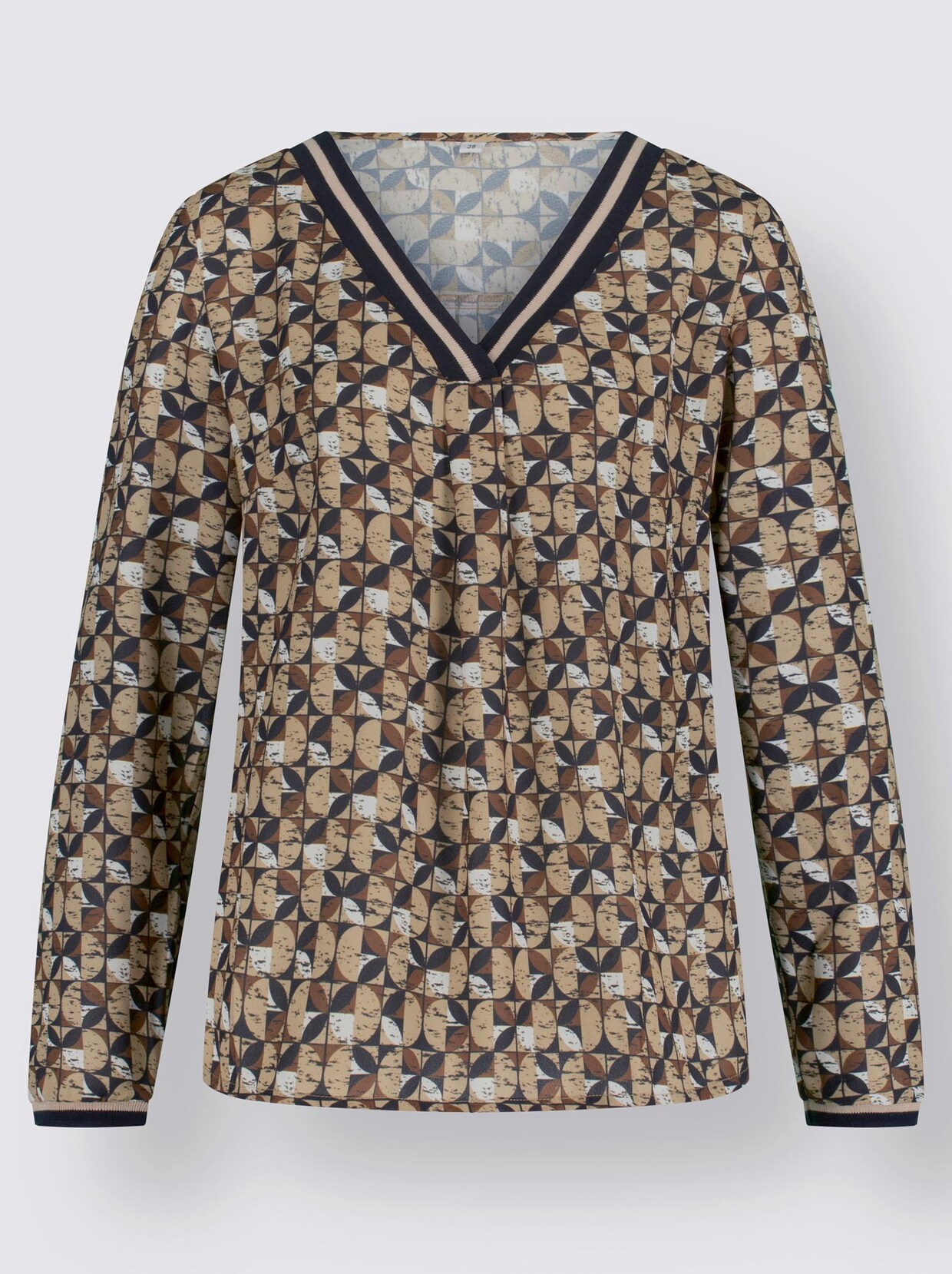 Comfortabele blouse - zwart/camel bedrukt