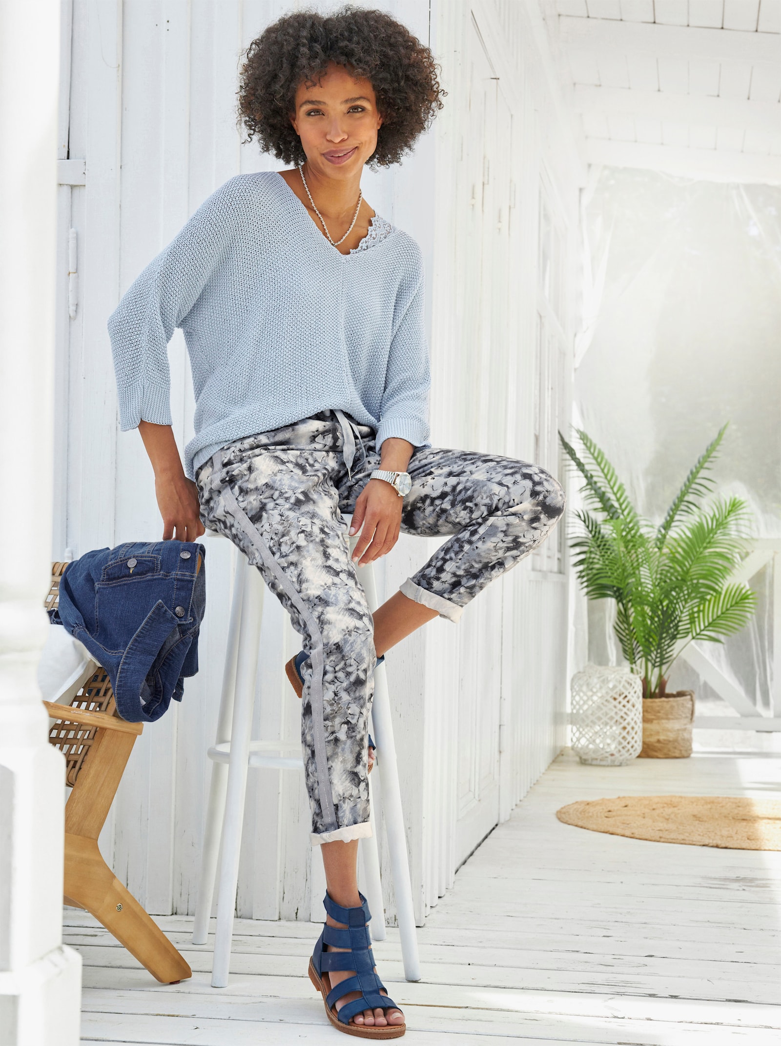 heine 3/4 Arm-Pullover aus Bändchengarn - hellblau