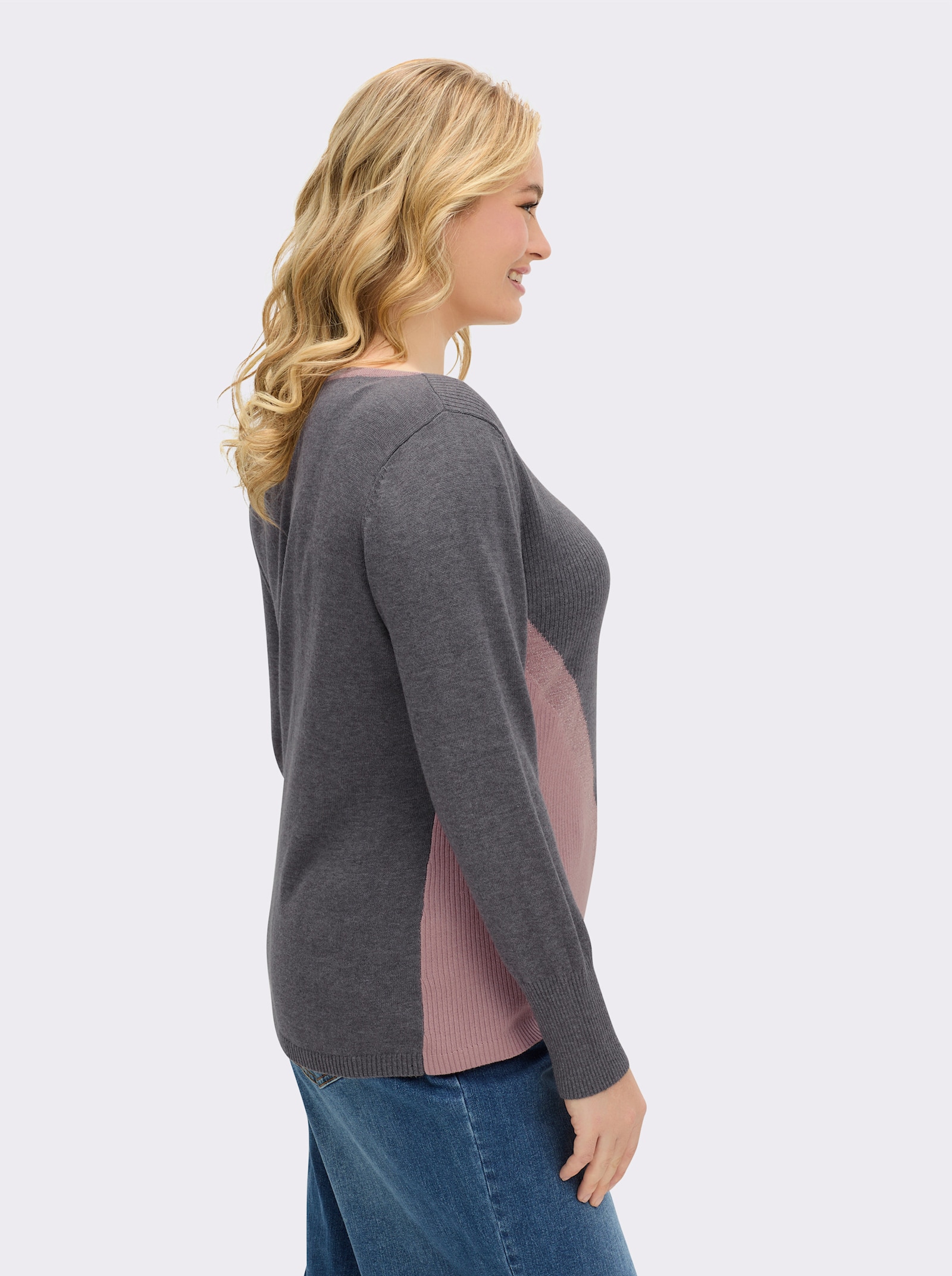 Langarm-Pullover mit Glanzgarn-Akzenten - anthrazit-hortensie